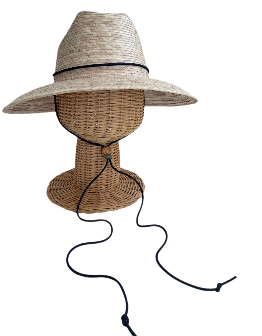 Petunia Girl's Sun Hat - Long Navy Paracord Lanyard With Jade And Wood Bead Toggle