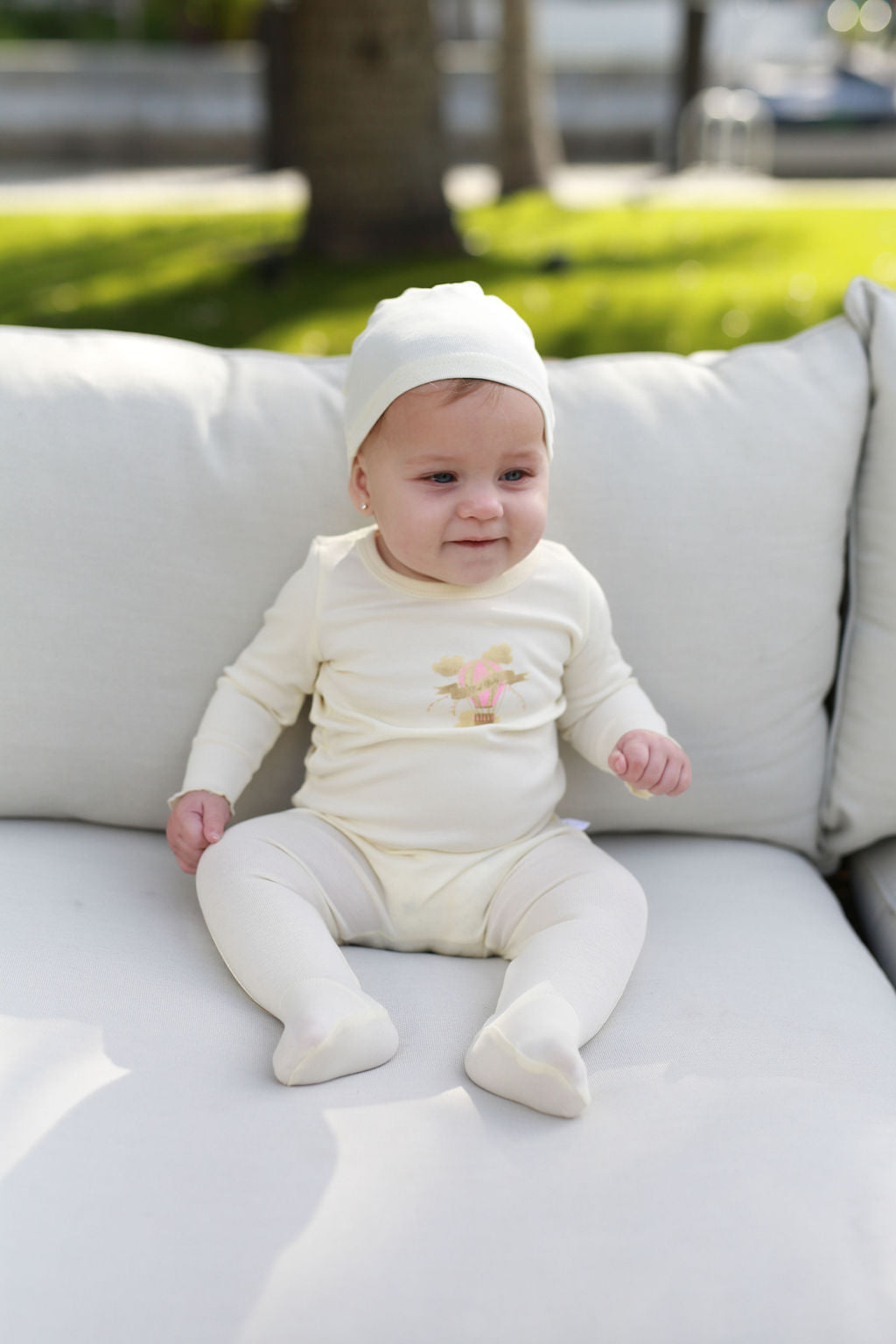 Hot Air Balloon Footie- Cream/pink