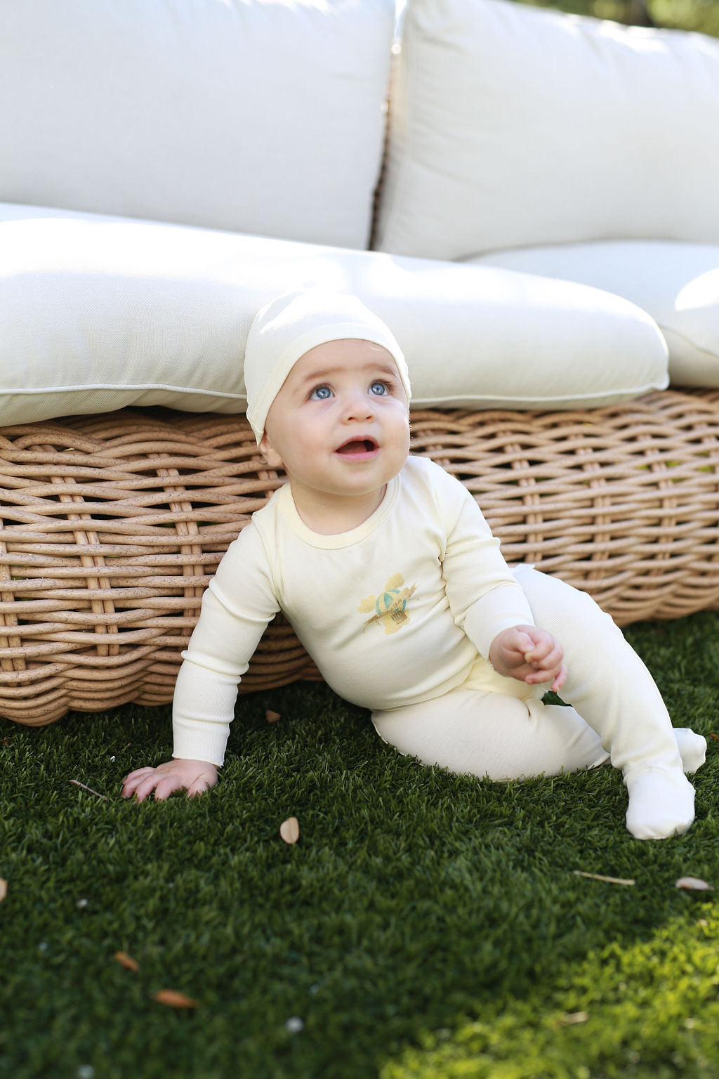 Hot Air Balloon Footie- Cream/blue