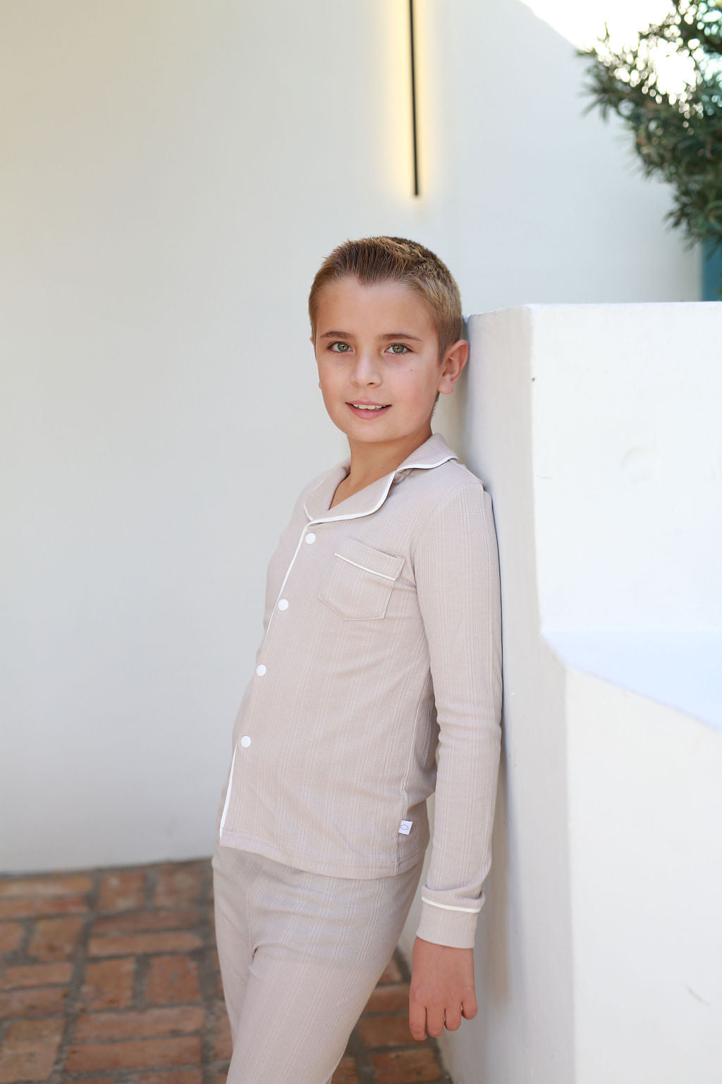 Ribbed Grandpa Pj- Beige