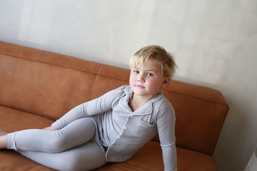 Ribbed Grandpa Pj- Dusty Blue