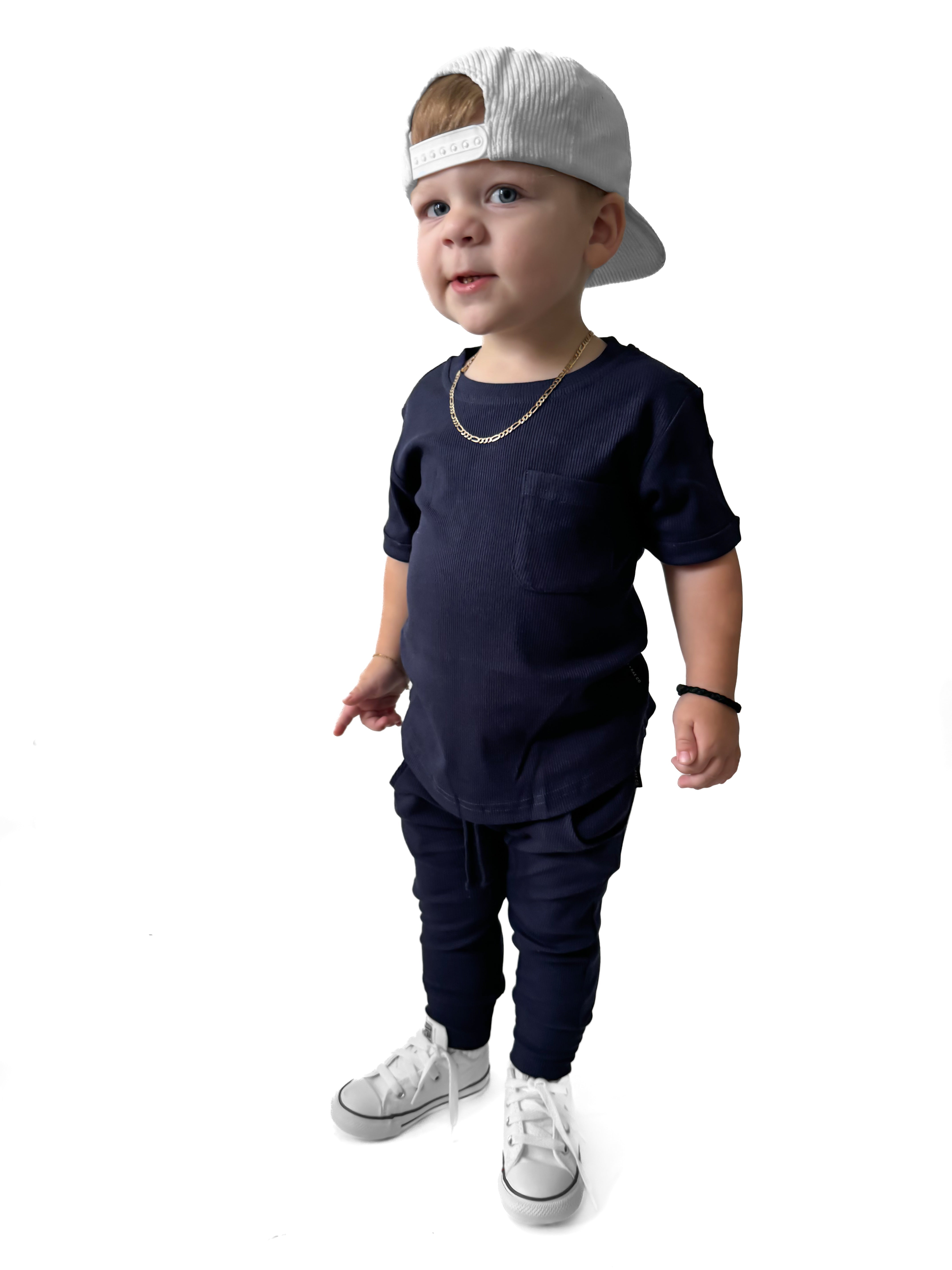 Bamboo Ribbed Pocket Tee - Navy