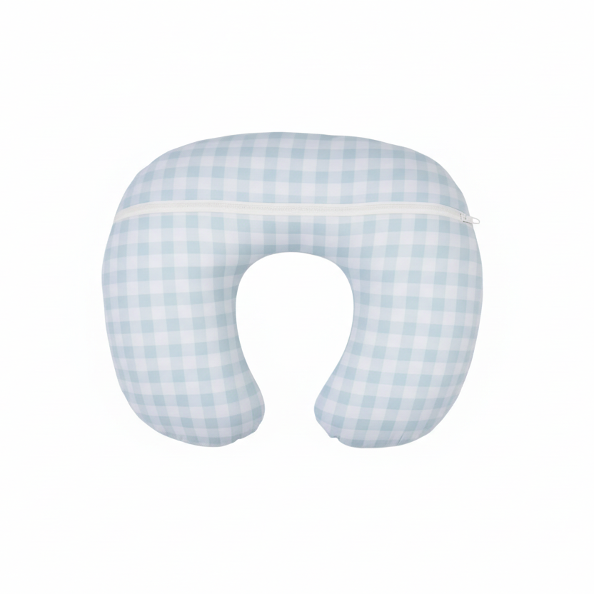 Blue Checkered Ruffle Nursing Pillow Cover
