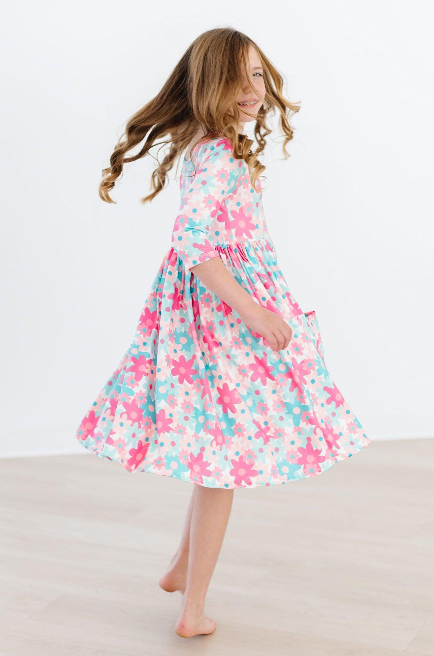 Petal Perfection 3/4 Sleeve Pocket Twirl Dress