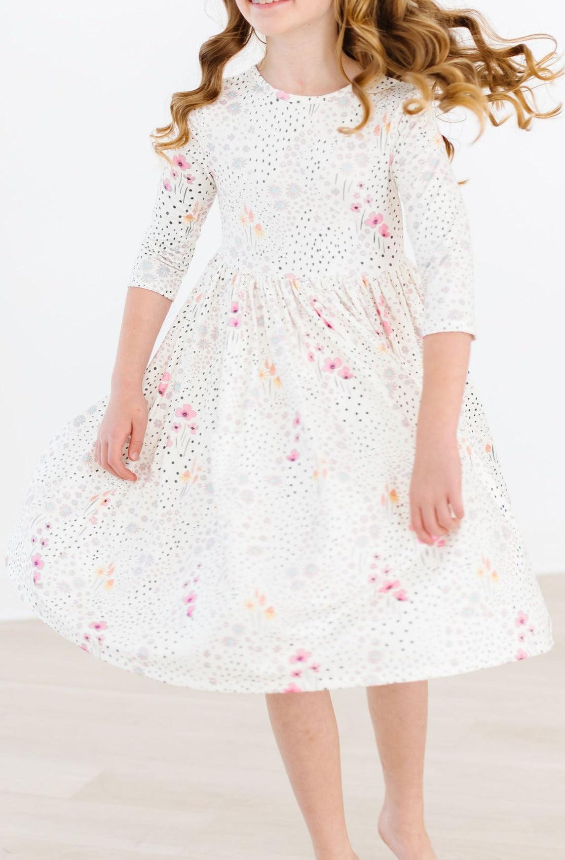 Whimsical Wildflowers 3/4 Sleeve Pocket Twirl Dress