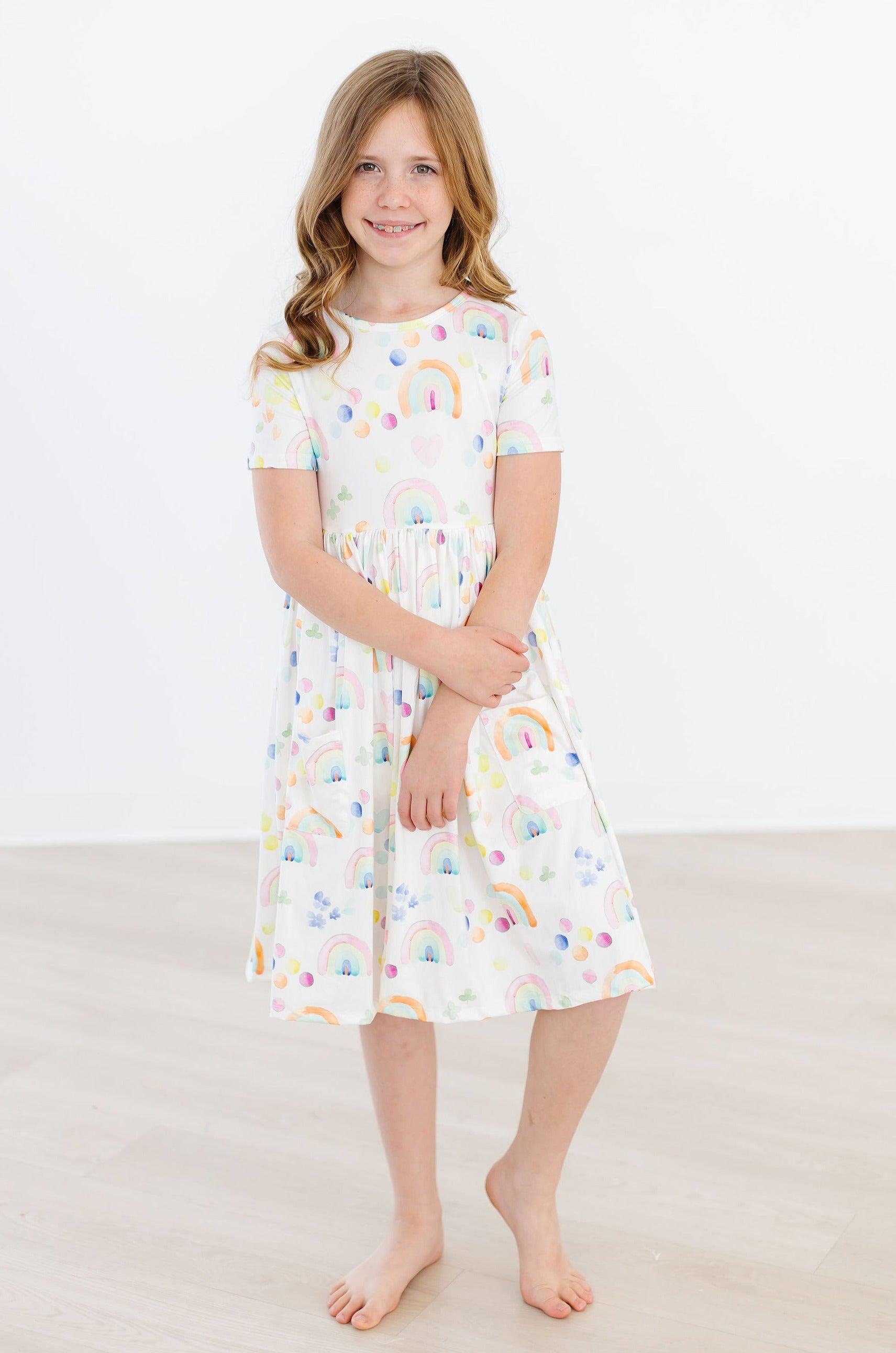 Watercolor Rainbows S/s Pocket Twirl Dress