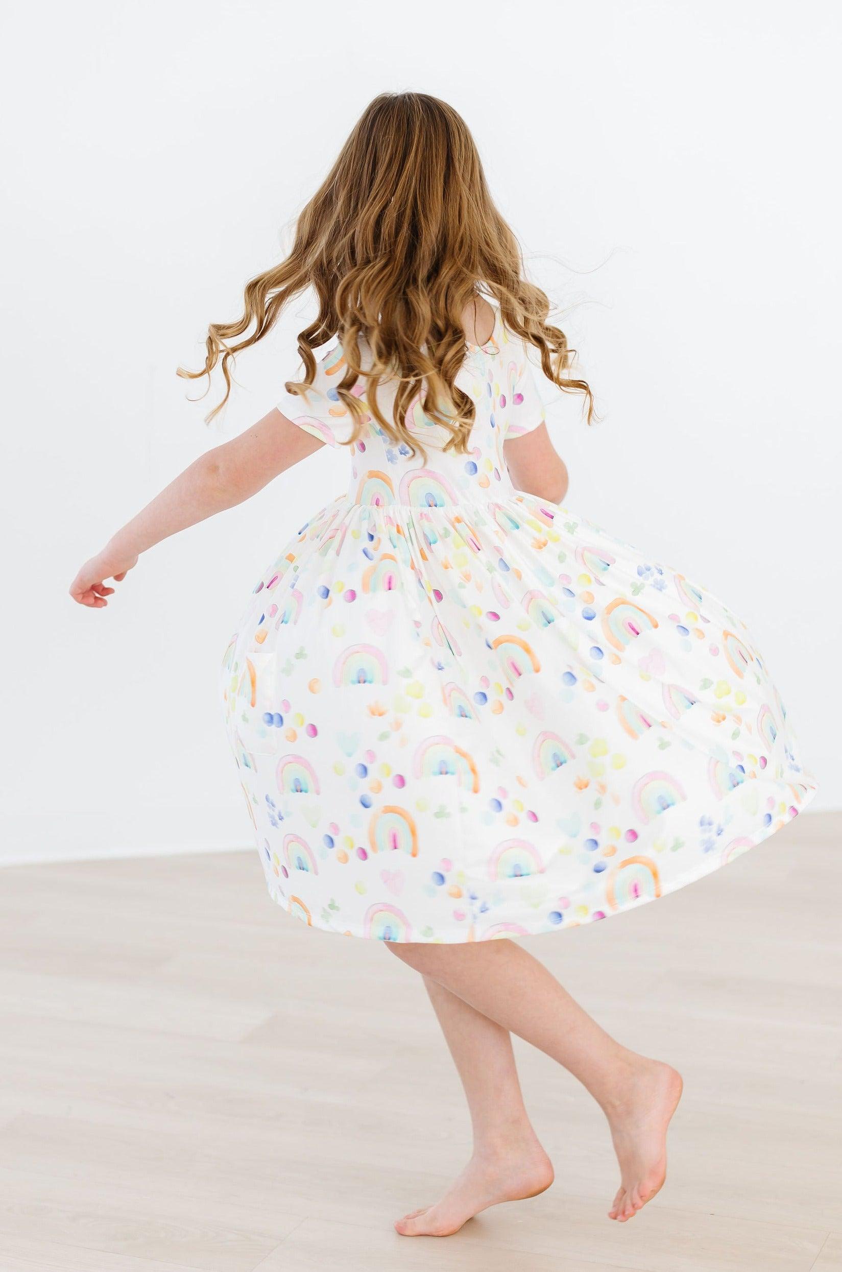 Watercolor Rainbows S/s Pocket Twirl Dress