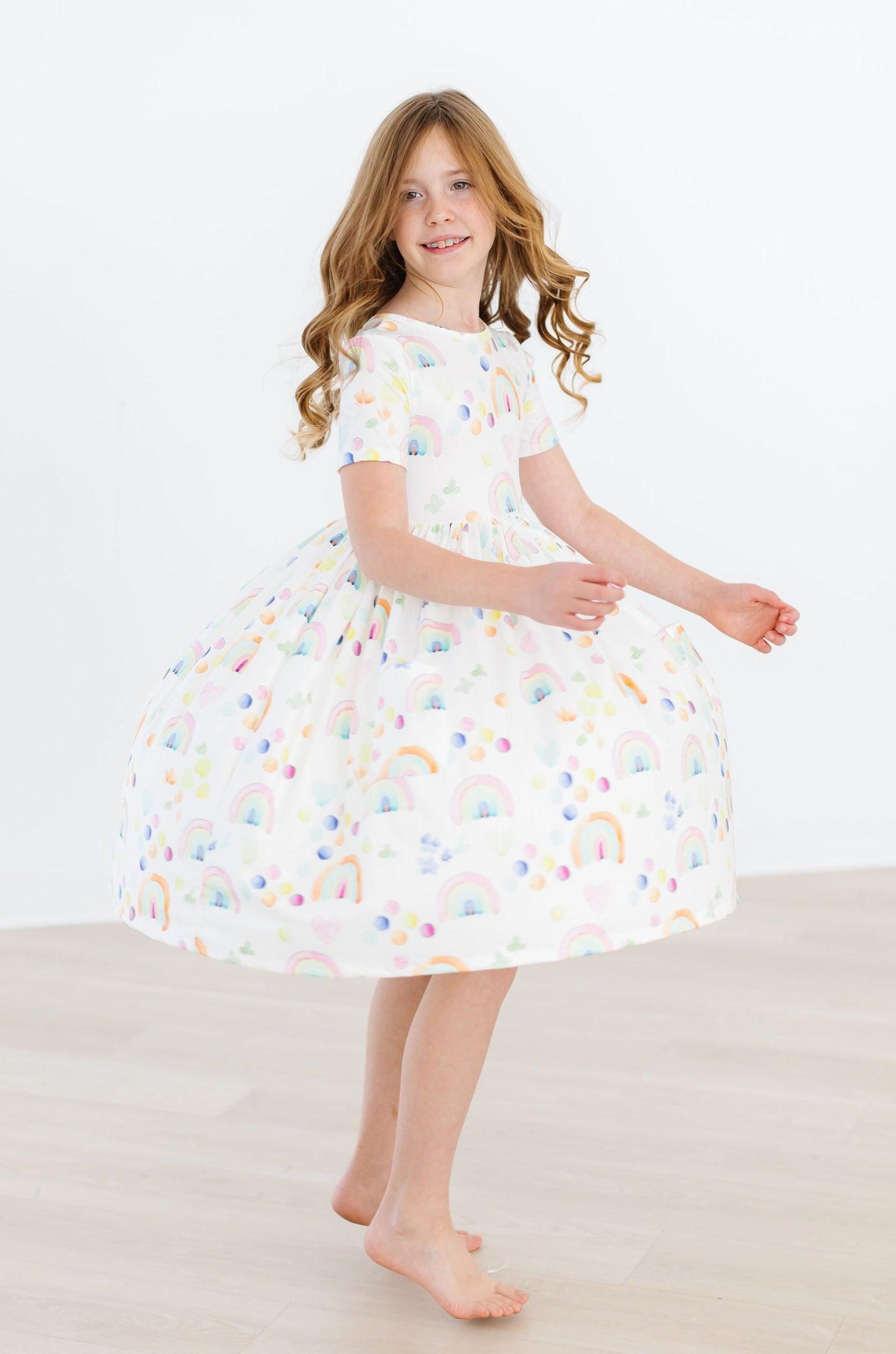 Watercolor Rainbows S/s Pocket Twirl Dress