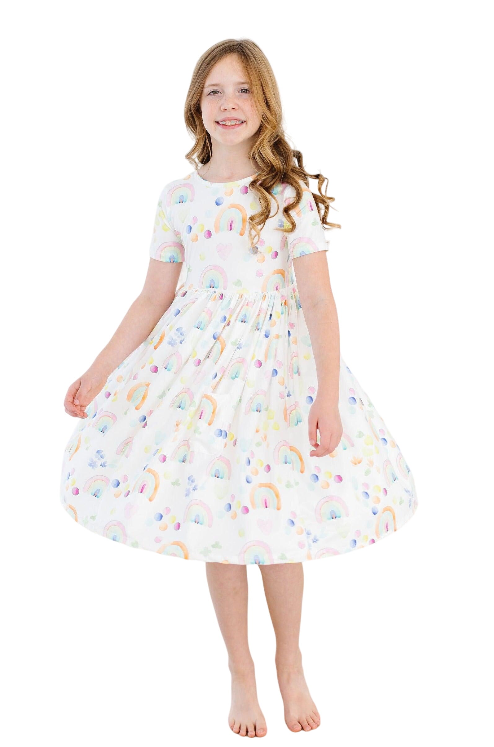 Watercolor Rainbows S/s Pocket Twirl Dress