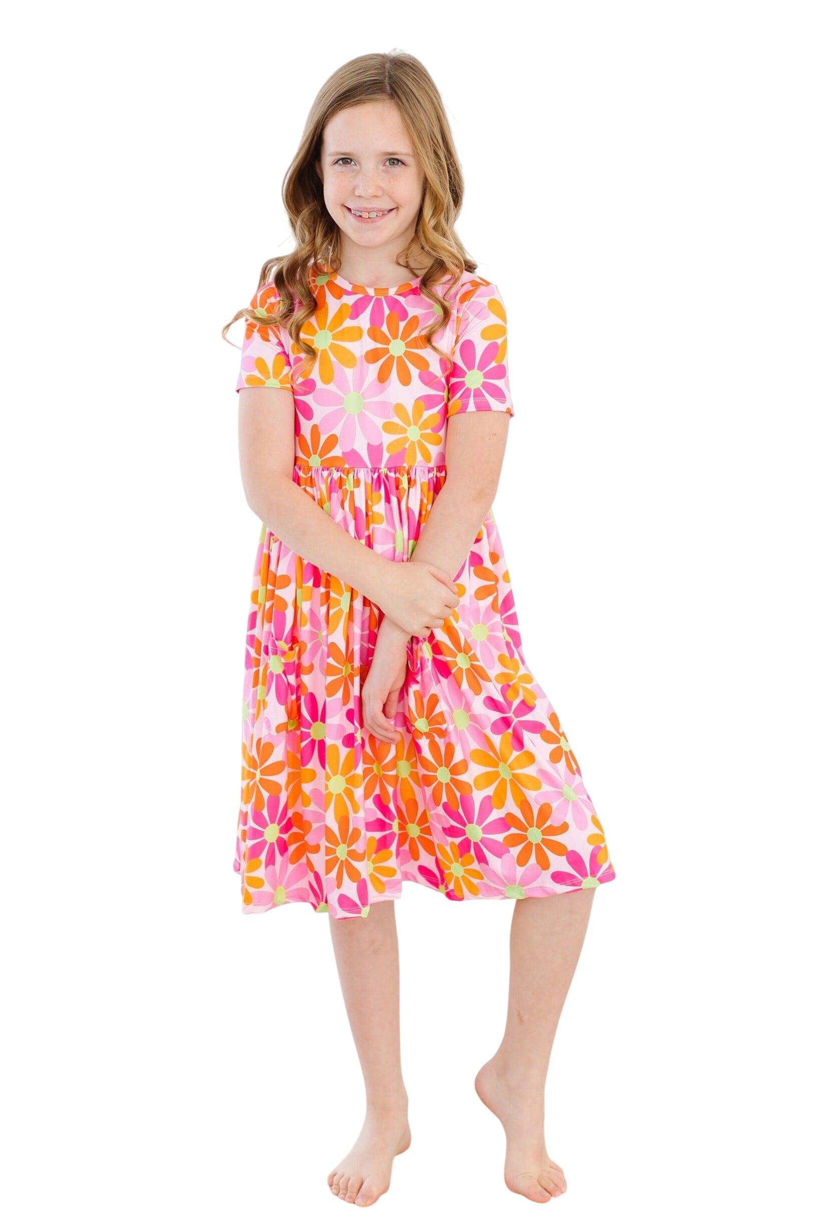 Retro Daisies S/s Pocket Twirl Dress