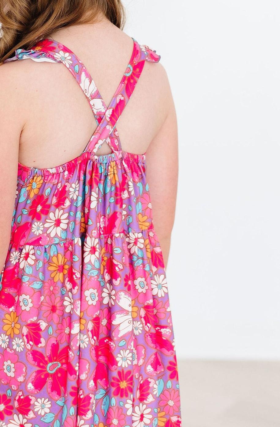 Hawaiian Floral Ruffle Cross Back Dress