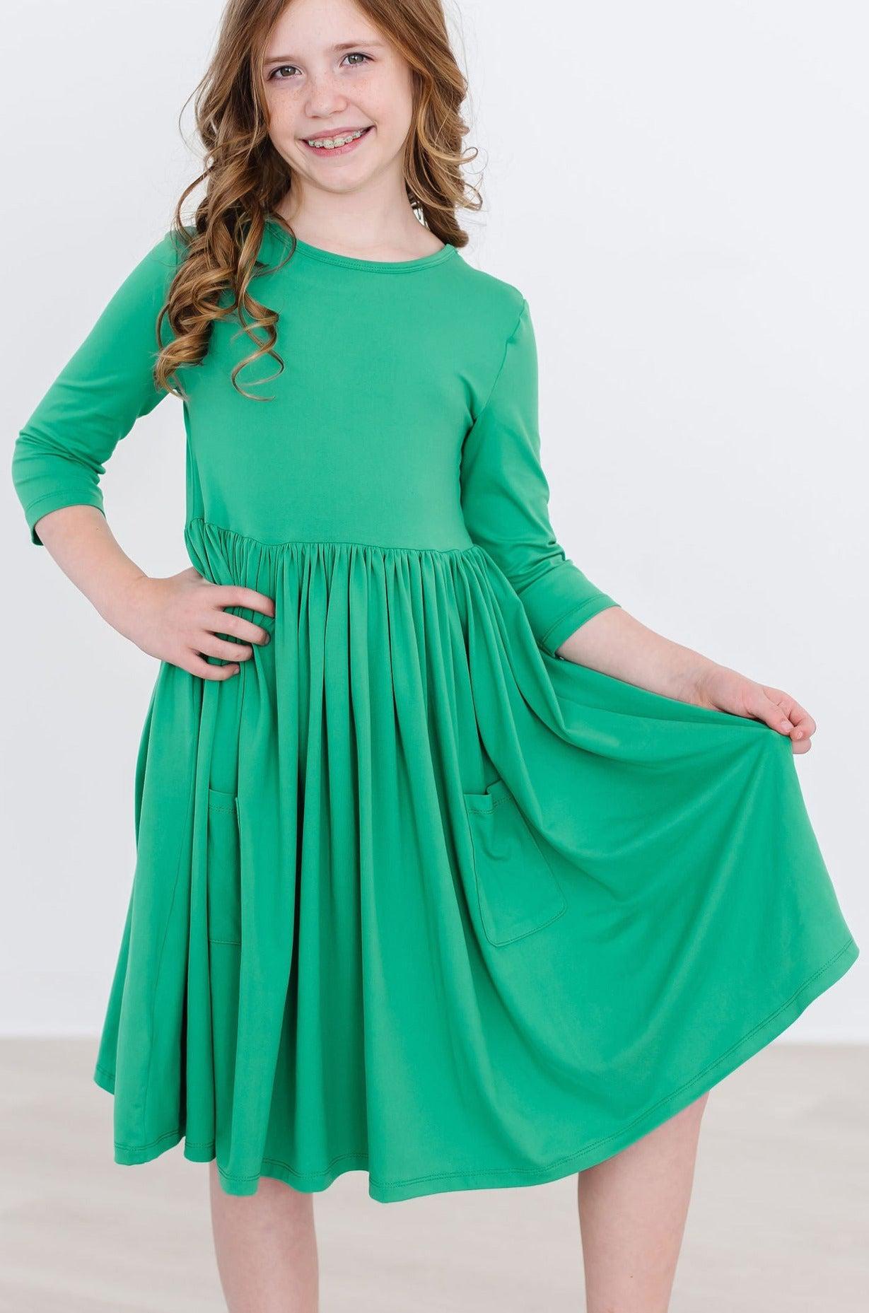 Kelly Green 3/4 Pocket Twirl Dress