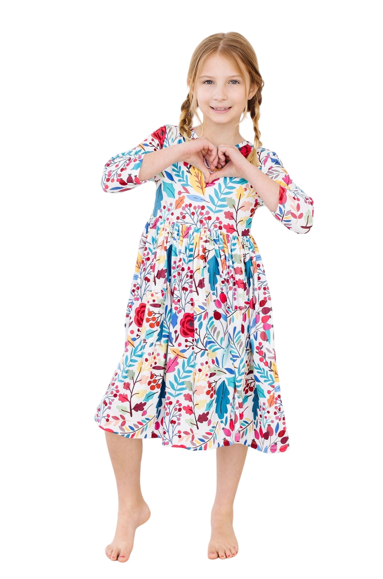 Winter Berries 3/4 Sleeve Pocket Twirl Dress