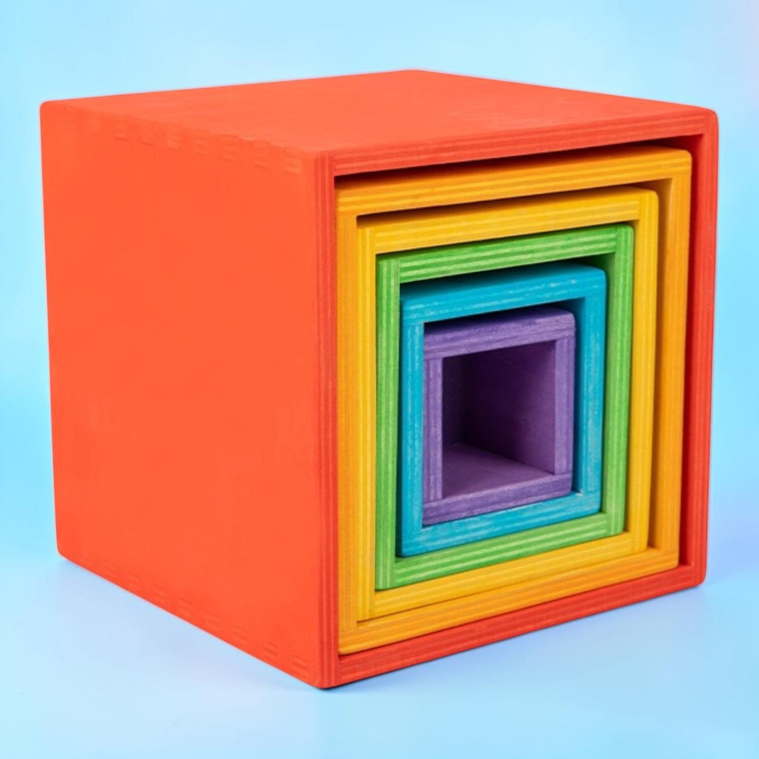 6 Pcs Colored Rainbow Wooden Nesting Box Set In Primary Color