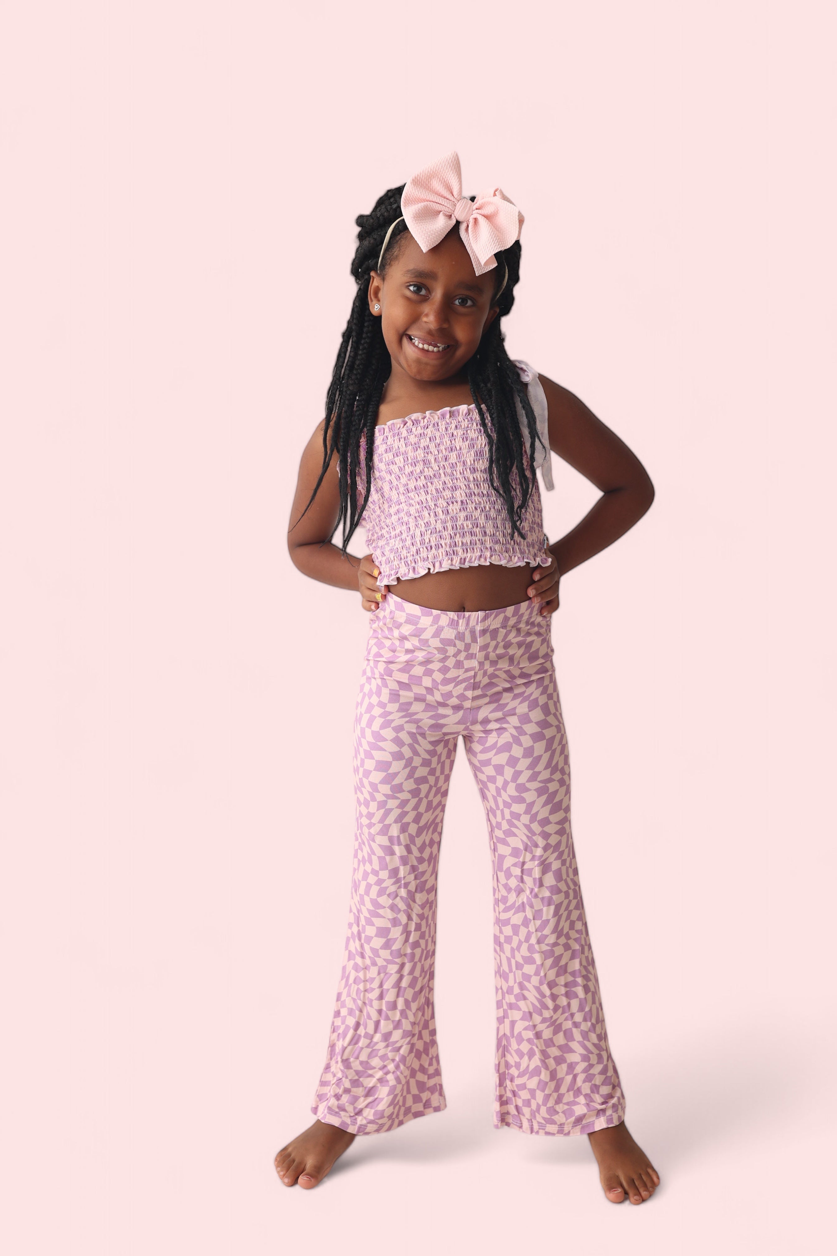 Plum Wavy Checkers Dream Smocked Flare Set