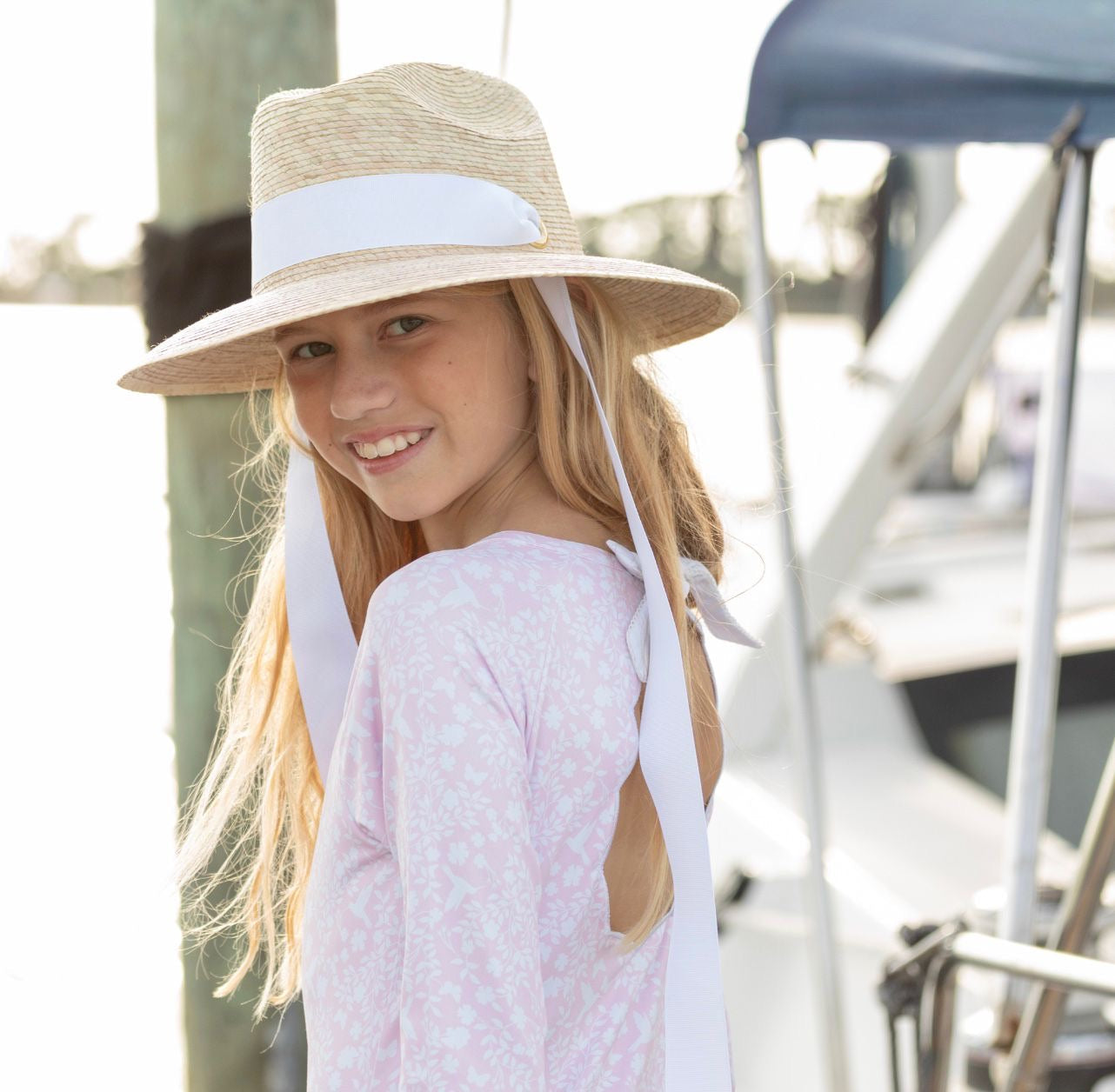 Petunia Girl's Sun Hat - Long Navy Paracord Lanyard With Jade And Wood Bead Toggle