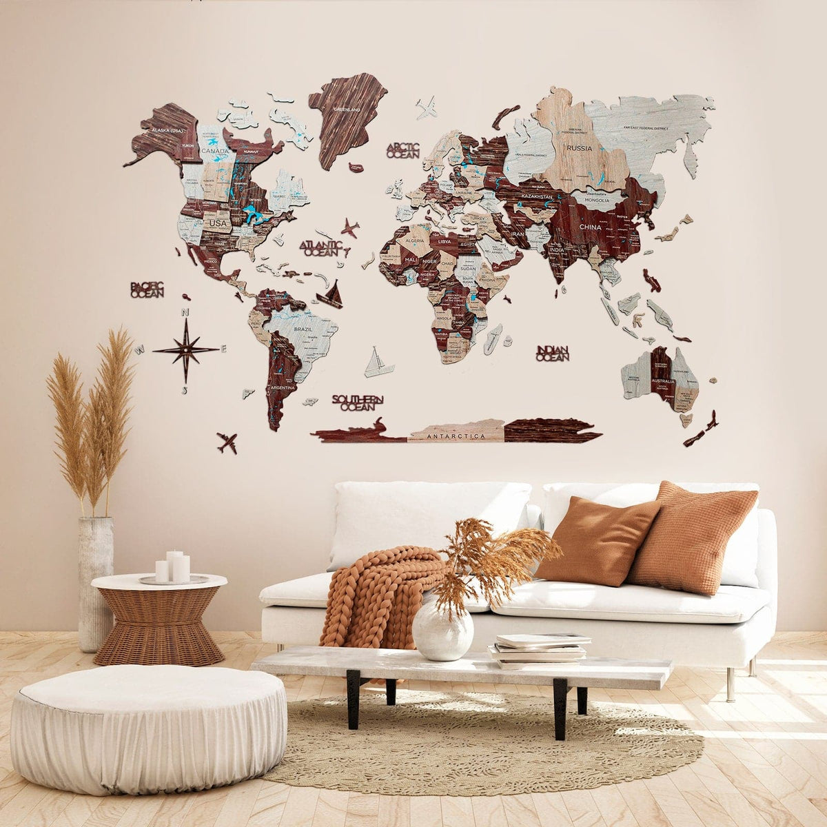 Bundle: 3d Colored Map With 9 Photo Frames And Flags Pins