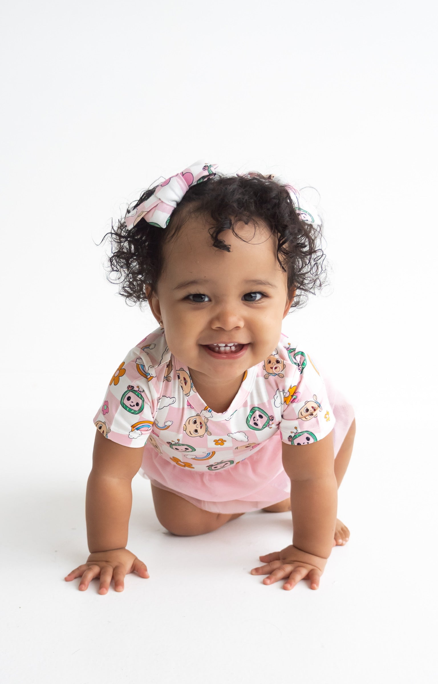 Dream Big Little Co X Cocomelon Jj Rainbow Checkers Dream Tutu Short Sleeve Bodysuit Dress