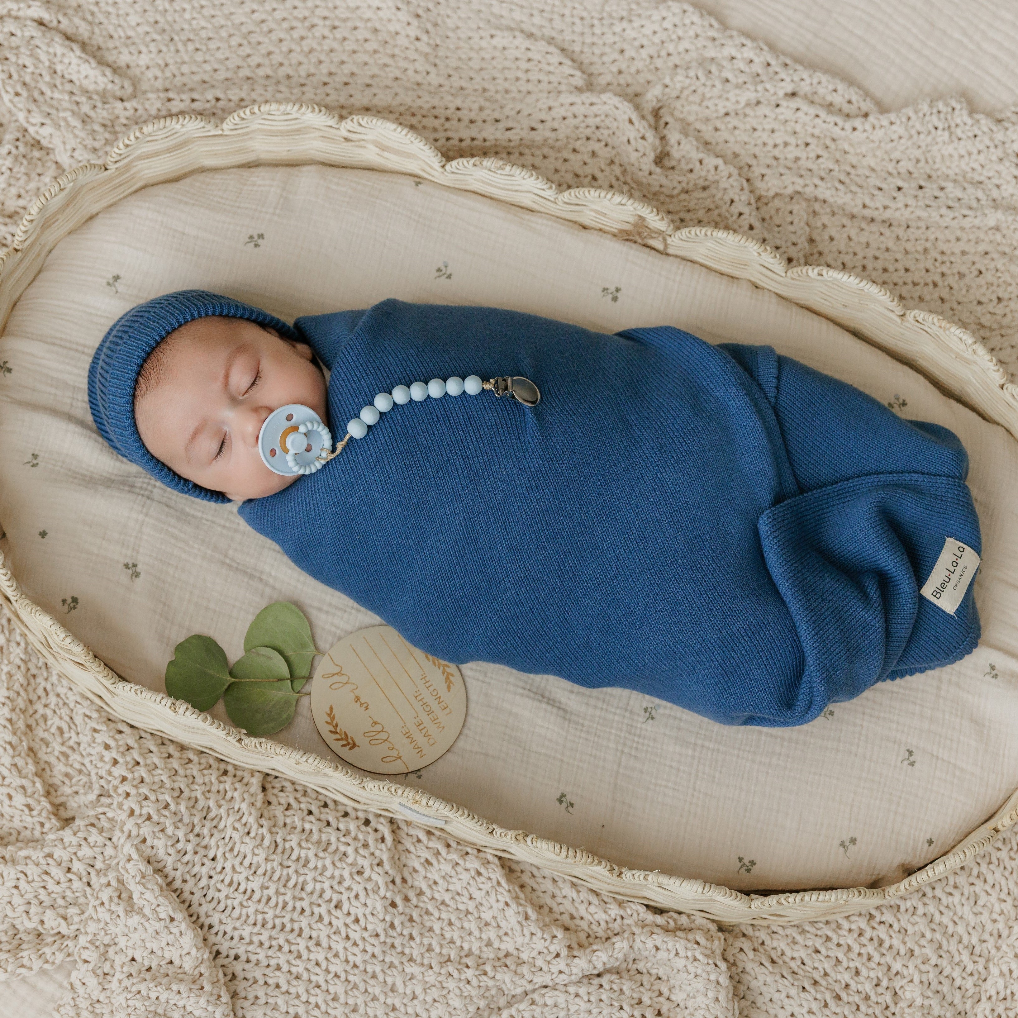 Luxe Collection 100% Organic Cotton Luxury Knit Baby Blanket + Hat Set With Gift Box
