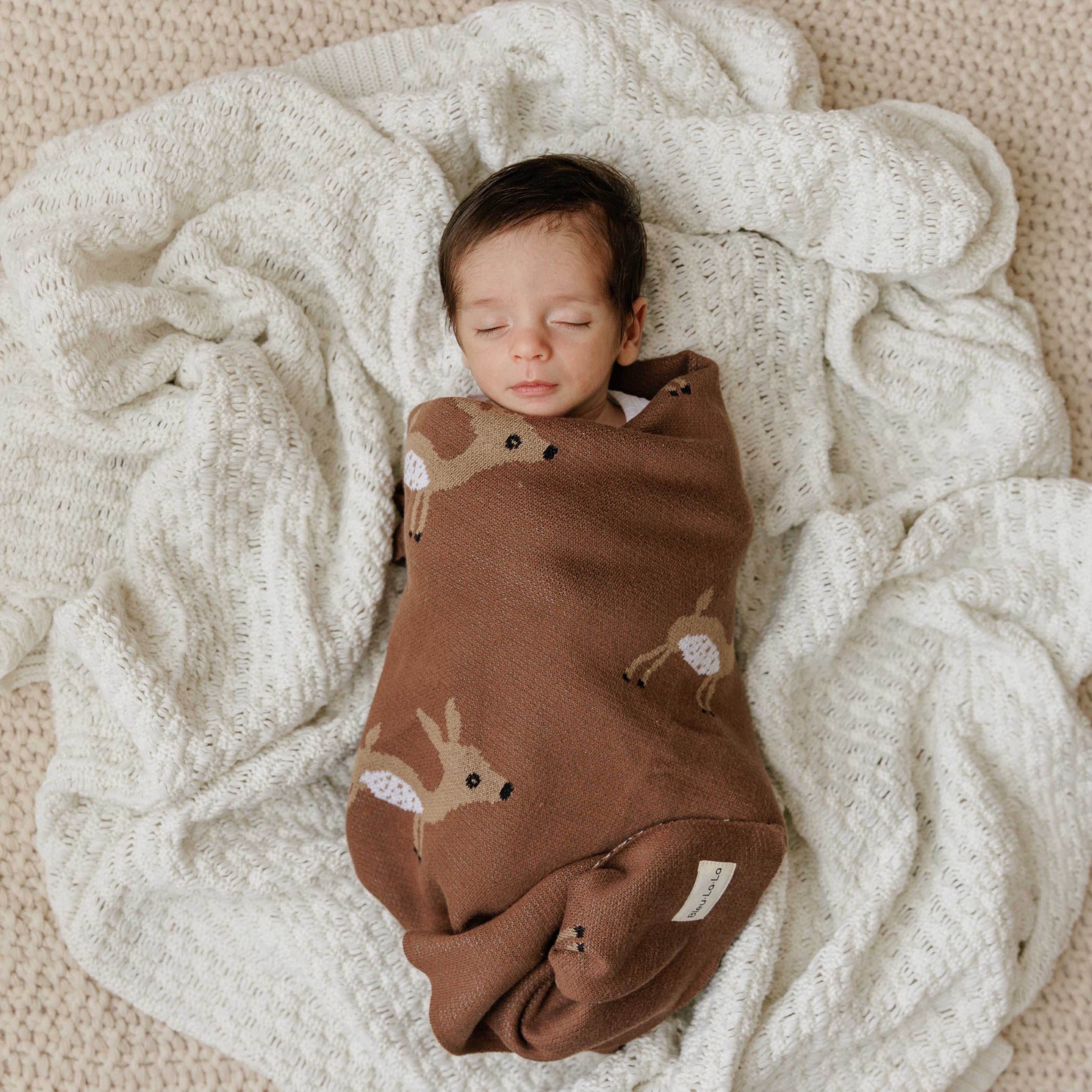 Luxury Cotton Deer Knit Swaddle Baby Blanket by Bleu La La