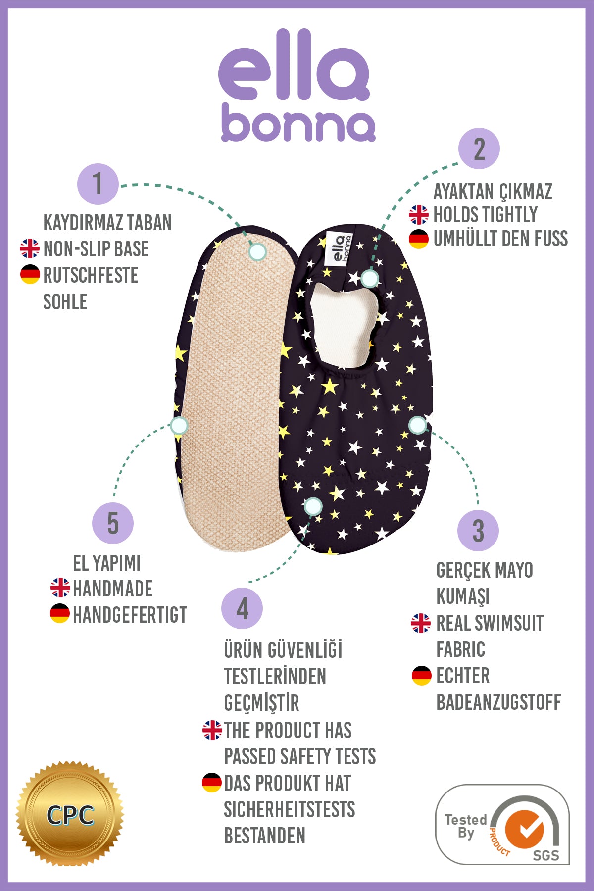 Non-slip Sole, Unisex Baby, Children's Sea Shoes, Pool Booties, Gold Star