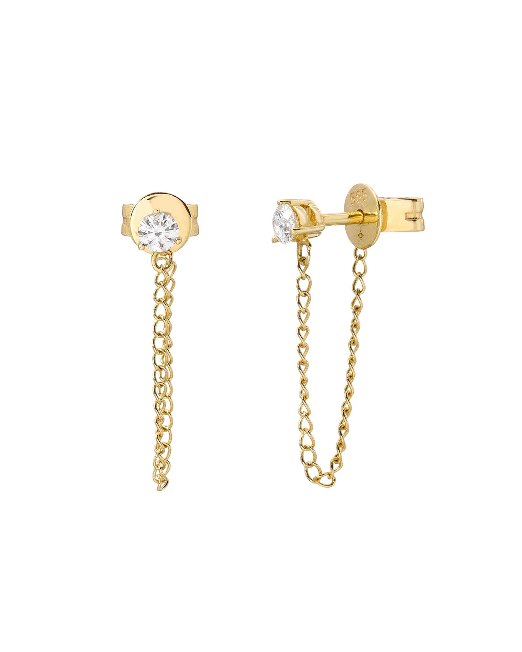 3 Prong Diamond Stud Chain Earrings