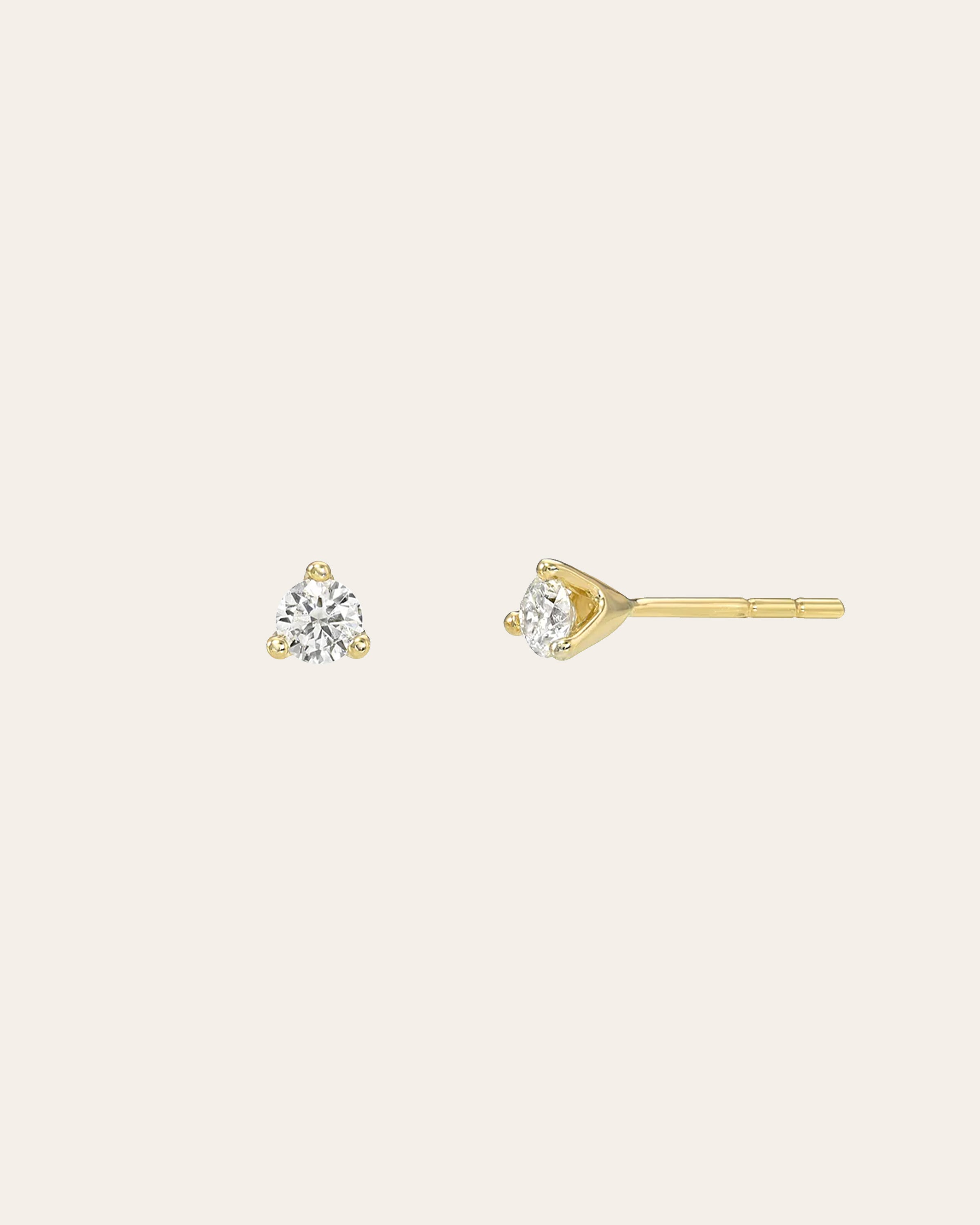 3 Prong Diamond Stud Earrings