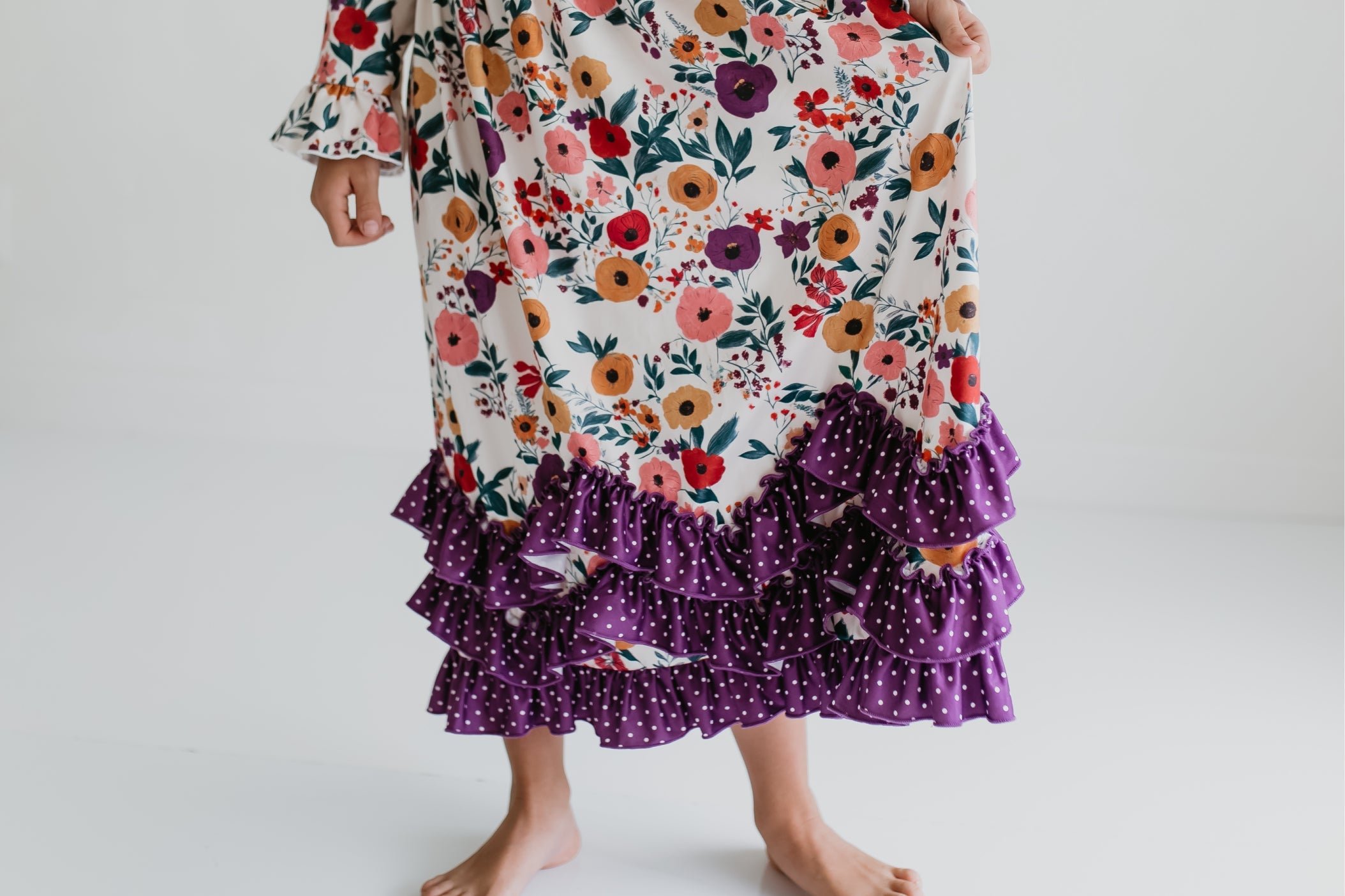 3 Ruffle Deep Purple Floral Dress