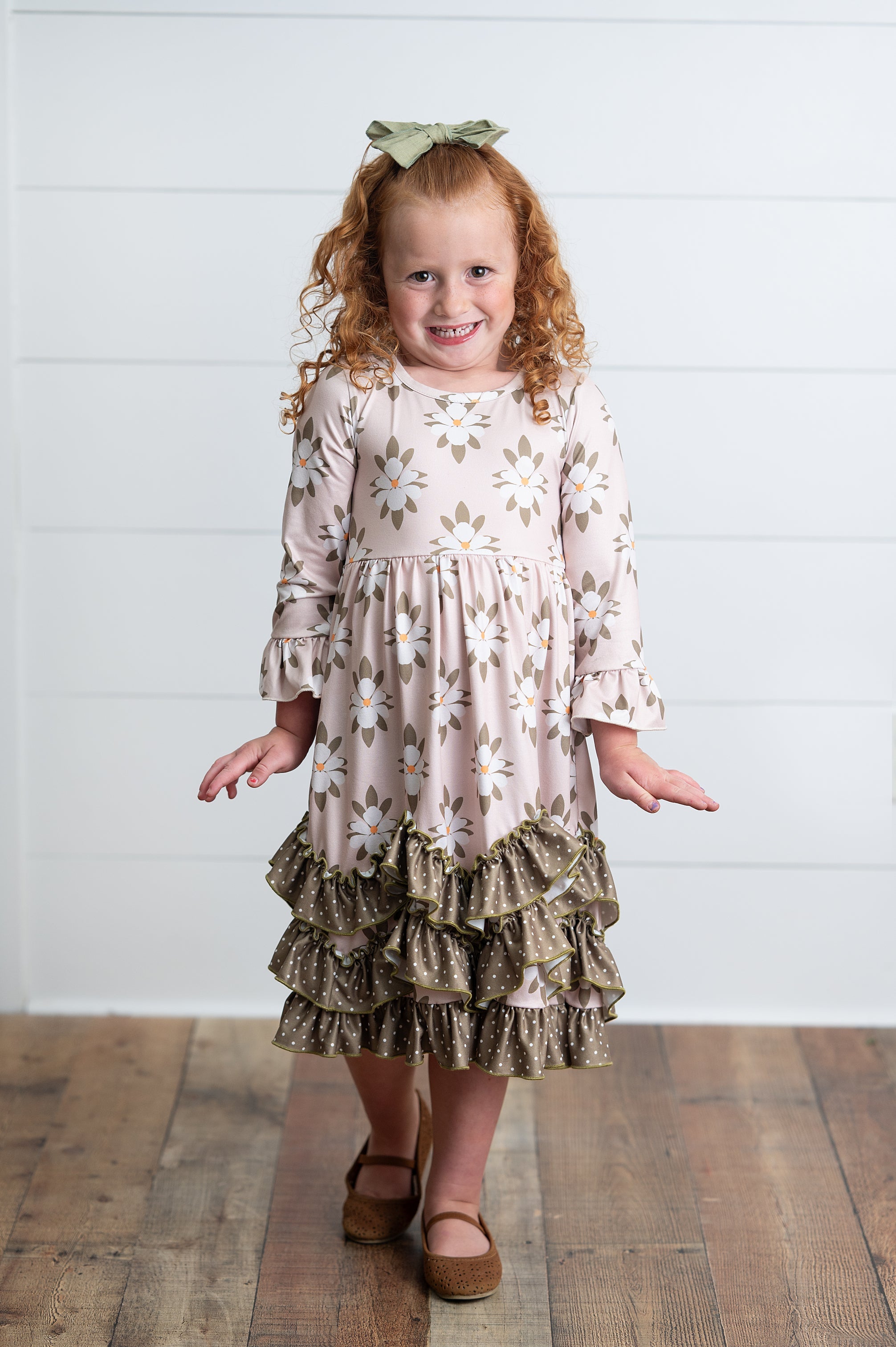 3 Ruffle Sage Ruffle Dress