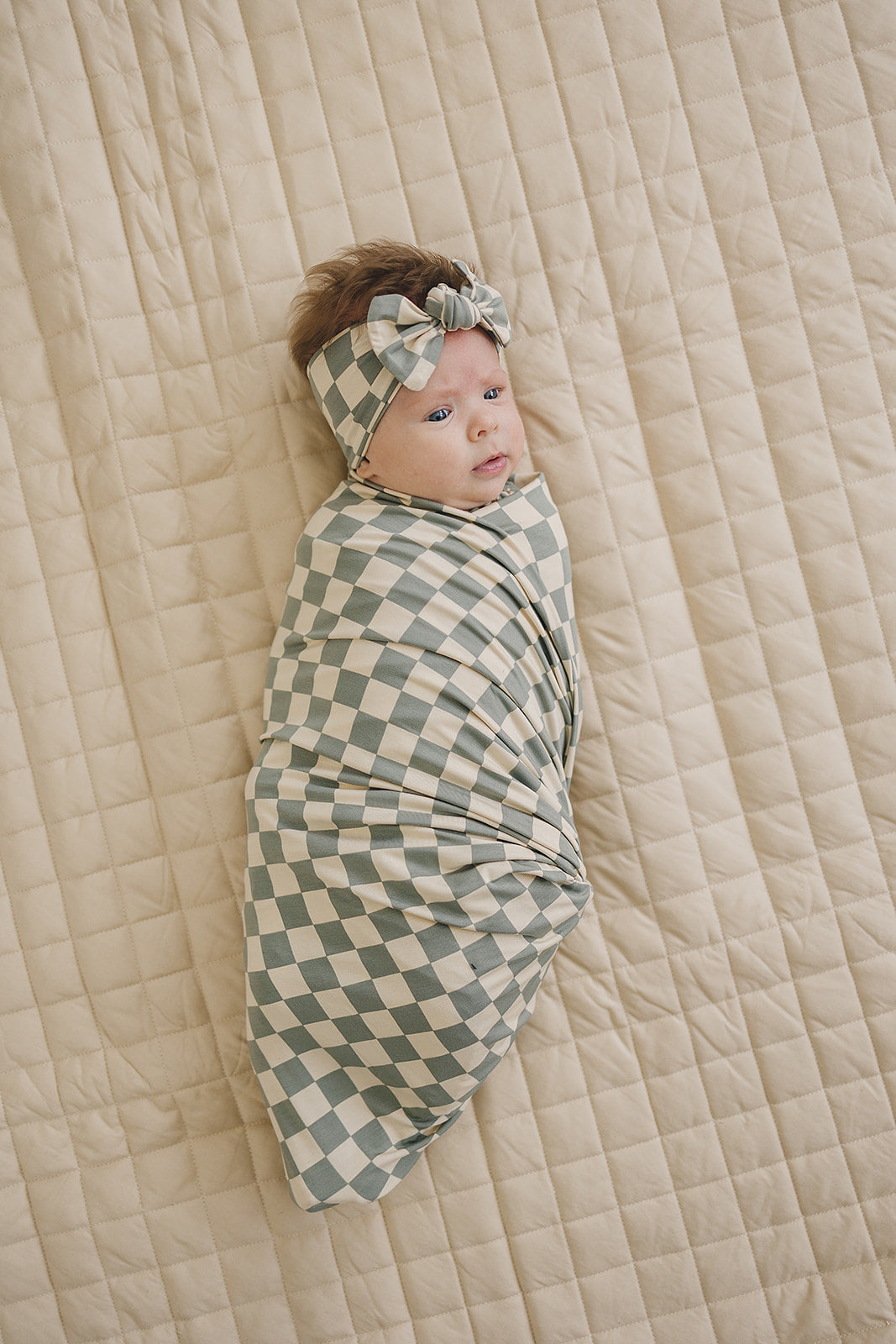 Light Green Checkered Bamboo Stretch Swaddle