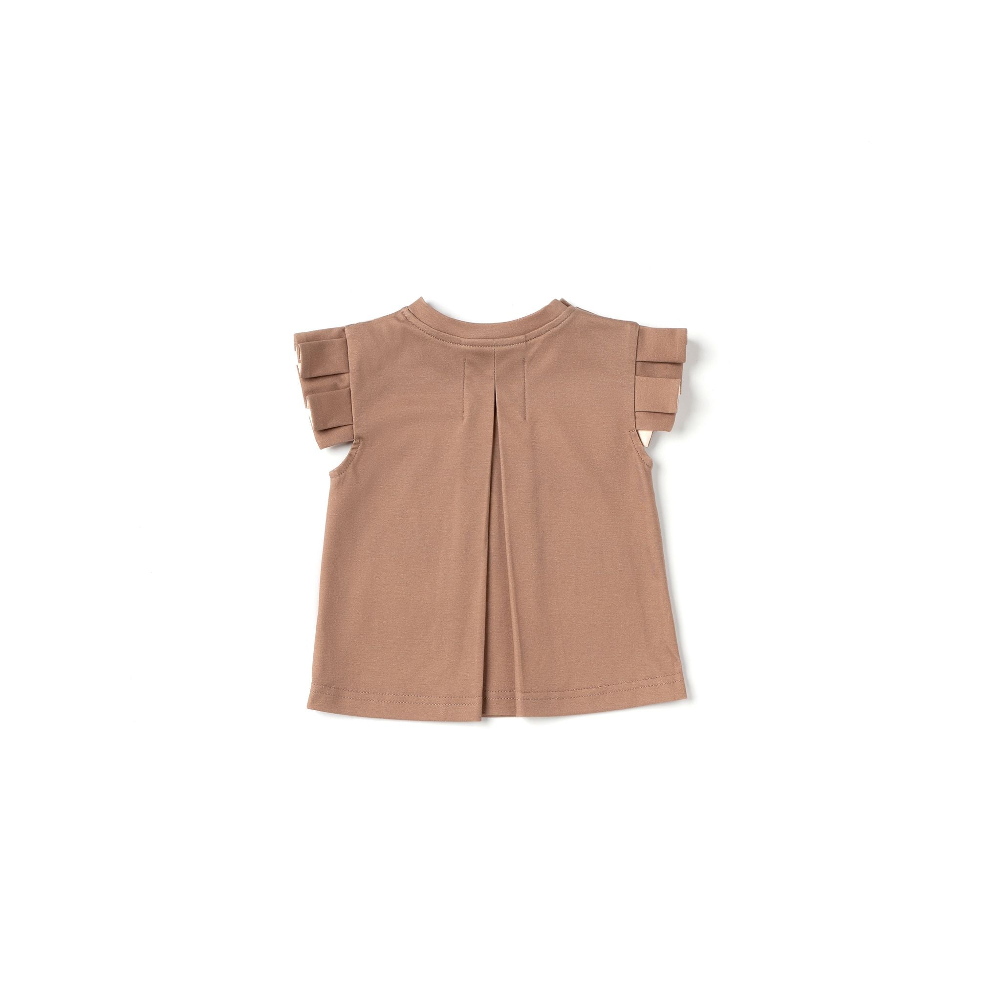 Baby Girl Jersey Top With Knife Pleated Sleeve Ruffle | Mocha