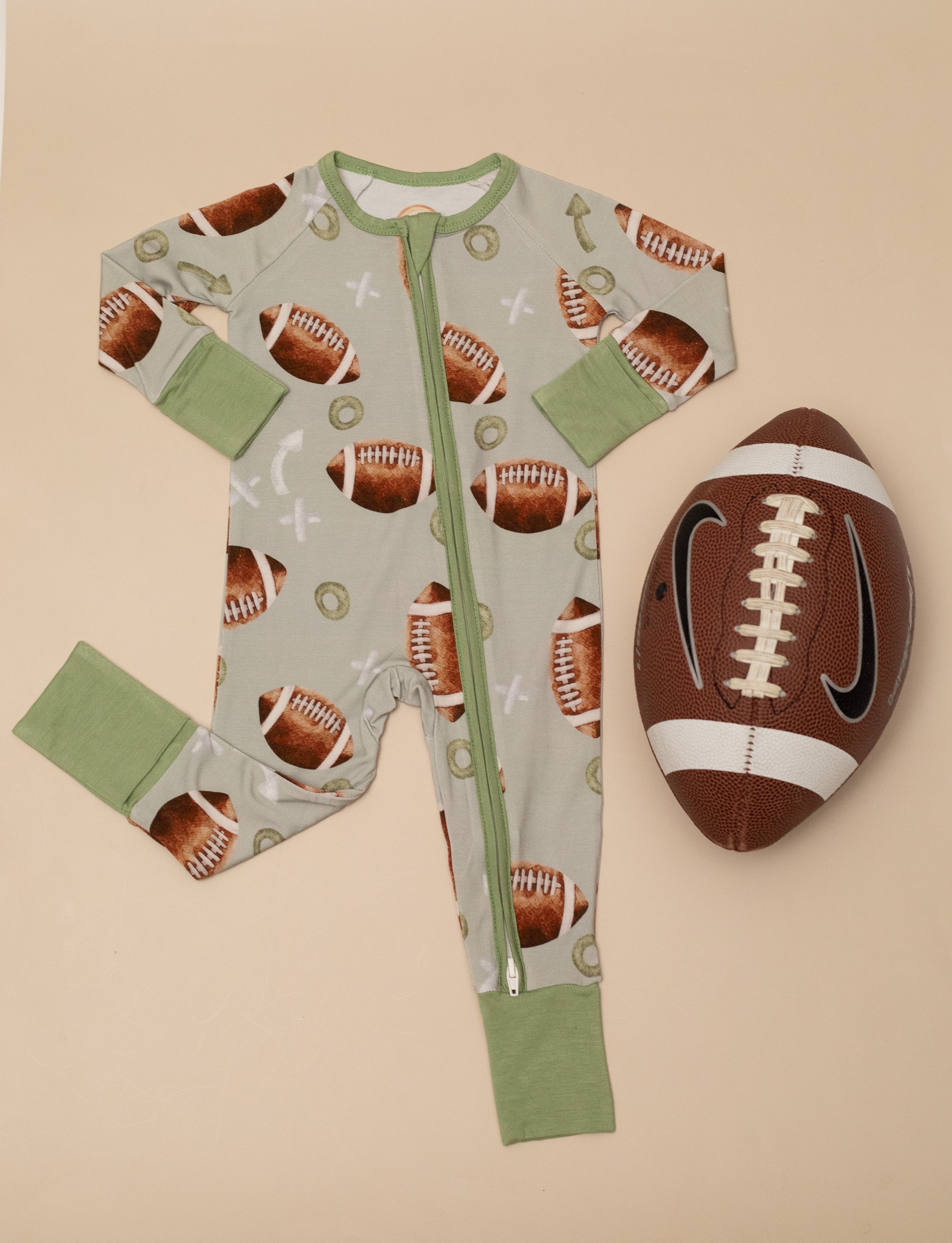 Football Baby Bamboo Zipper Romper