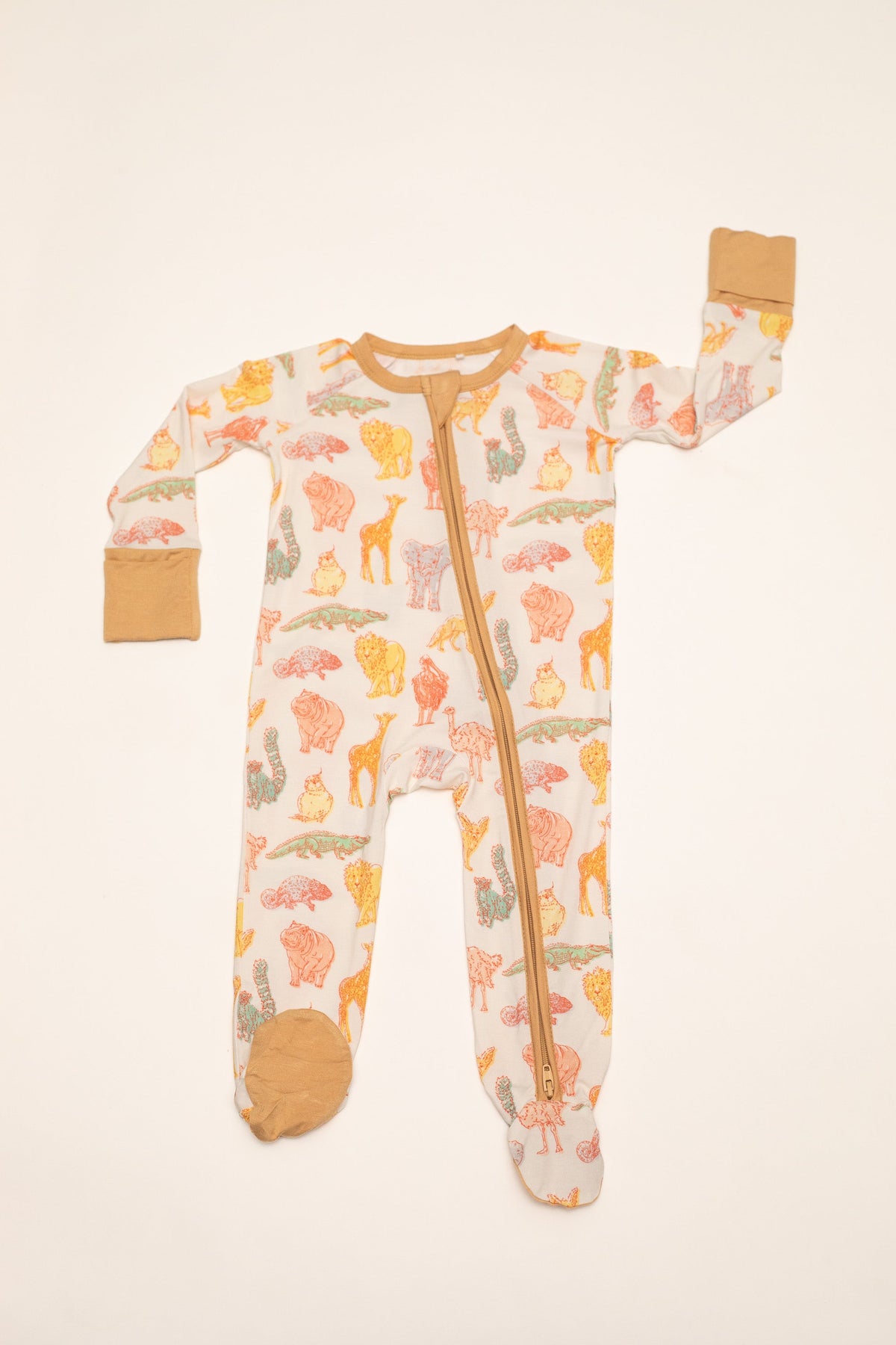 My First Trip To The Zoo Bamboo Double Zip Footie/animal Onesie