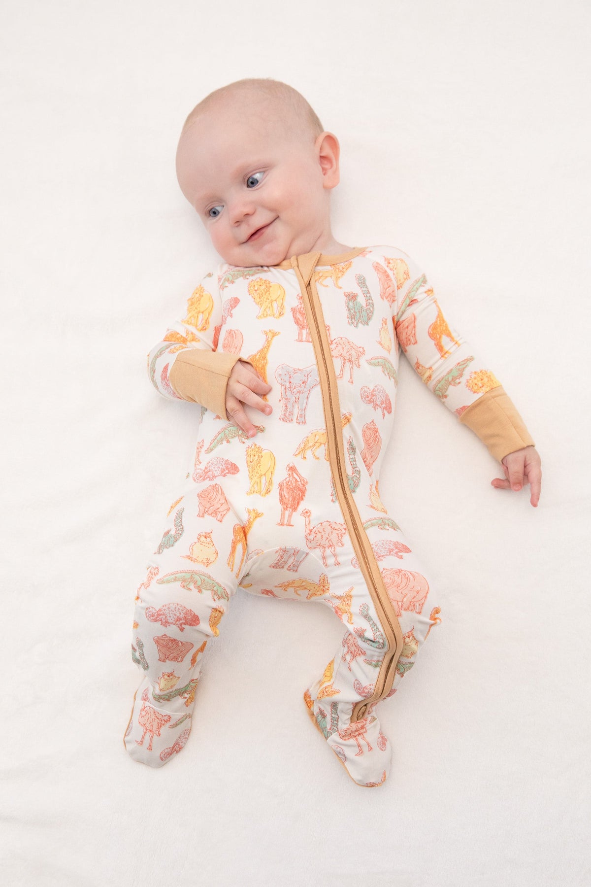 My First Trip To The Zoo Bamboo Double Zip Footie/animal Onesie