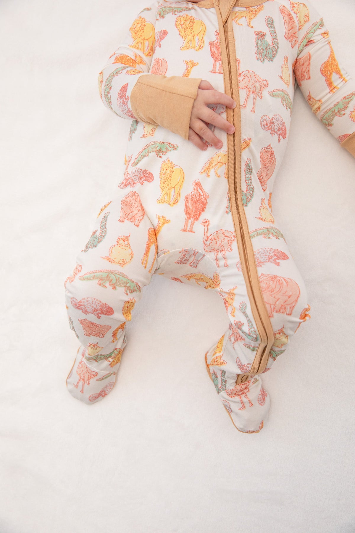 My First Trip To The Zoo Bamboo Double Zip Footie/animal Onesie