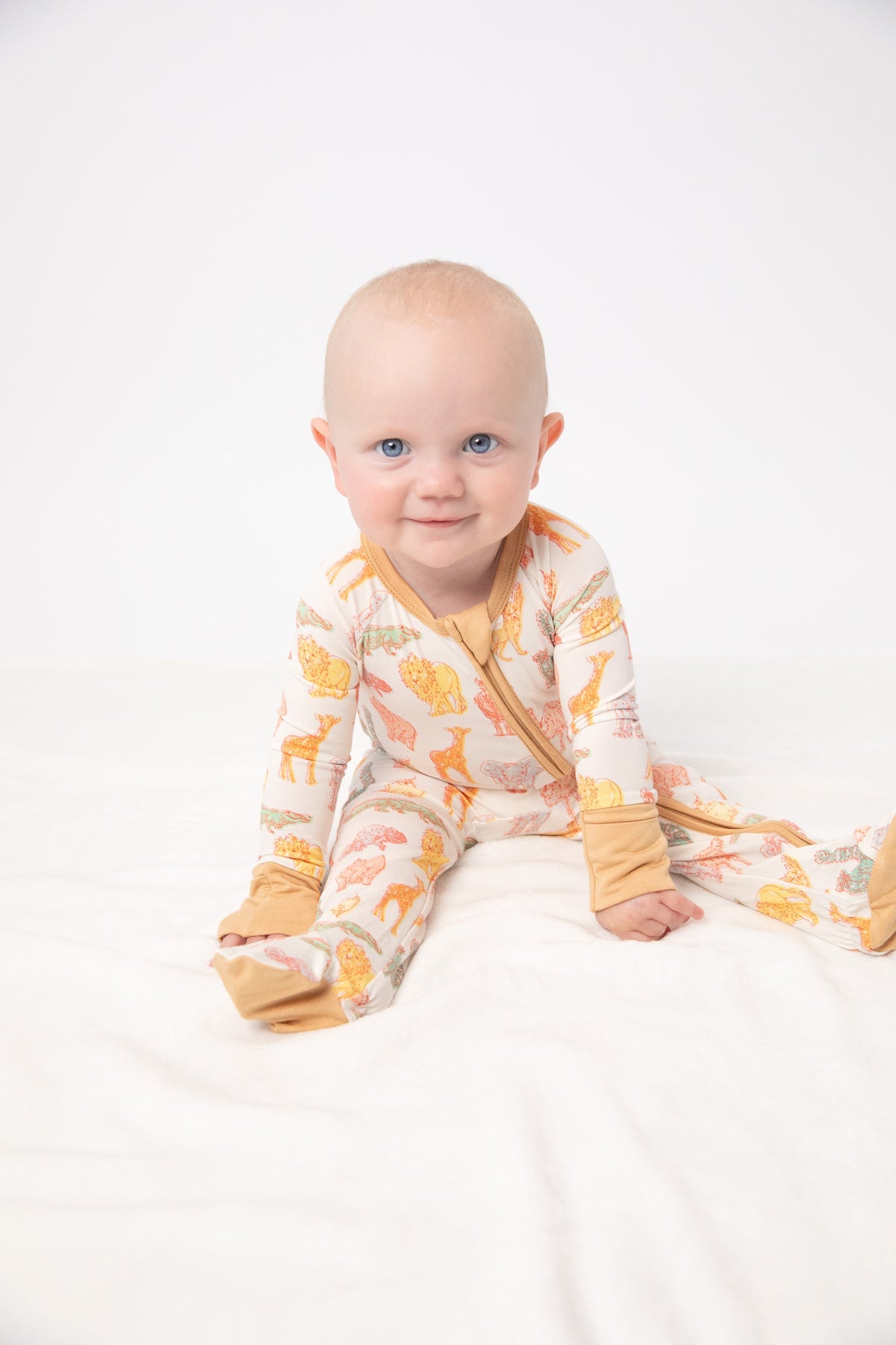 My First Trip To The Zoo Bamboo Double Zip Footie/animal Onesie