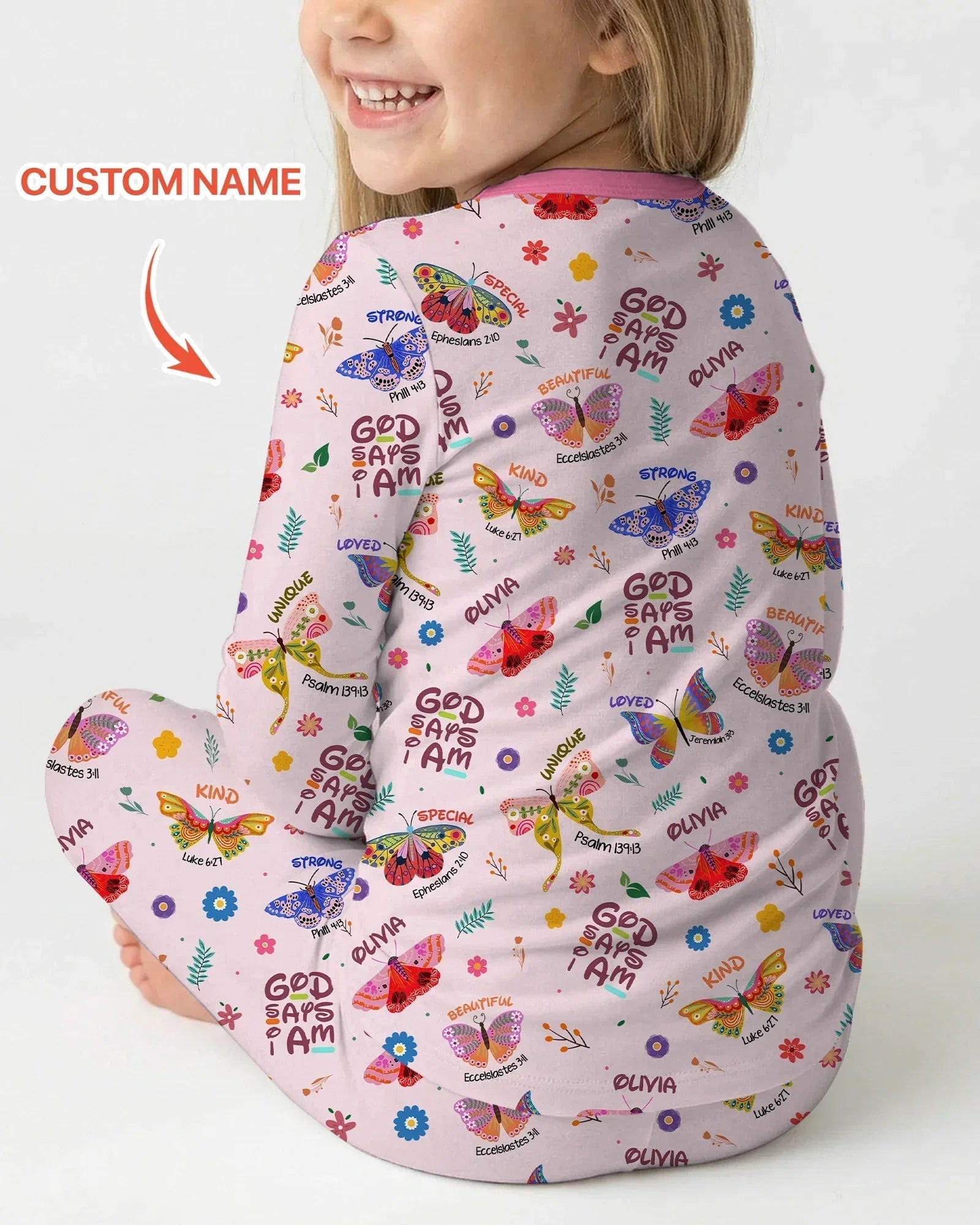 Custom Name God Says I Am Butterfly Bamboo Two Piece Long Sleeve Pajama Set