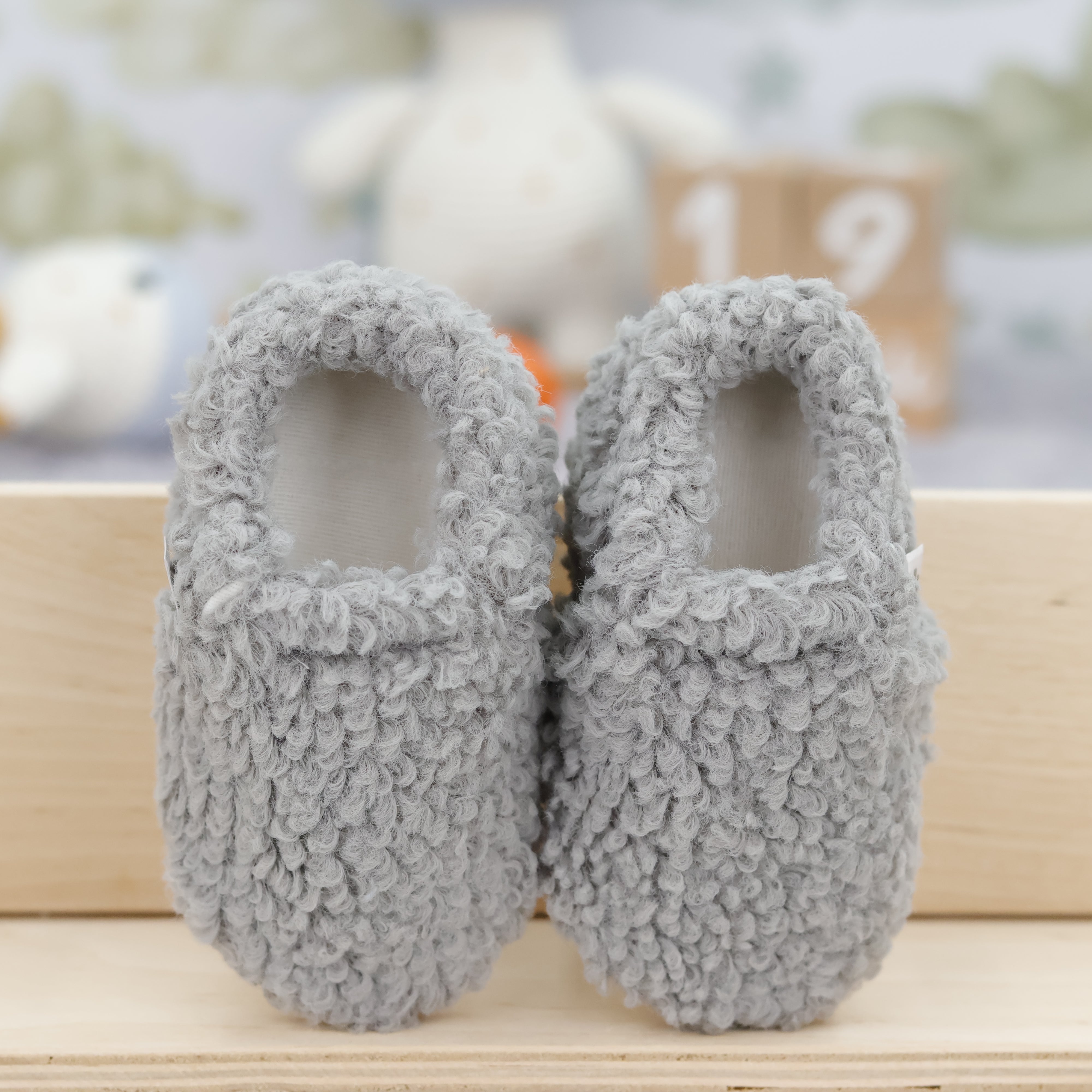 Tedy Baby Booties House Slippers, Non-slip Sole, Organic Cotton Lining, Home Nursery Shoes Gray