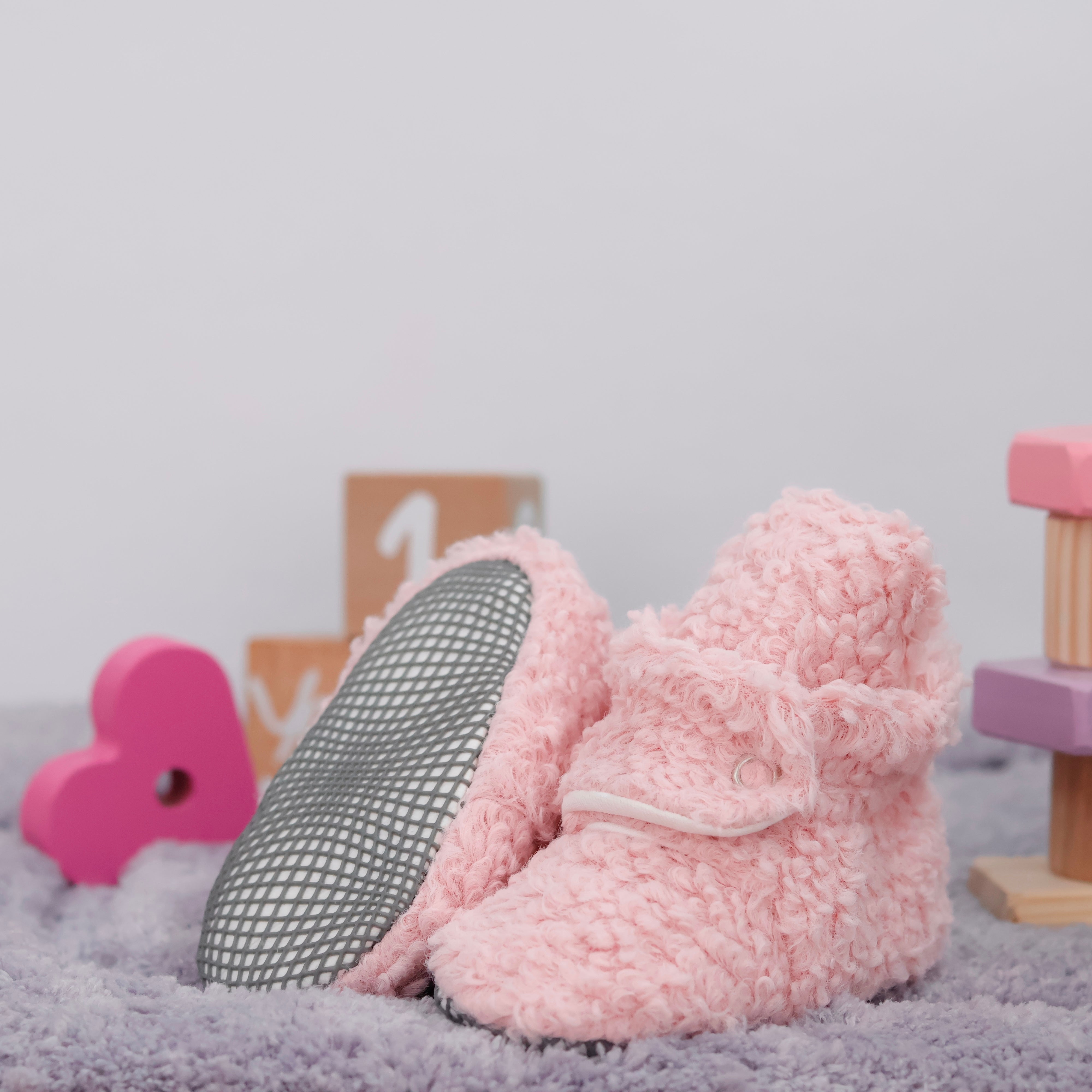 Non-slip Sole, Organic Cotton Inner Lining,newborn Shoes ,tedy Booties, Pink Baby Booties