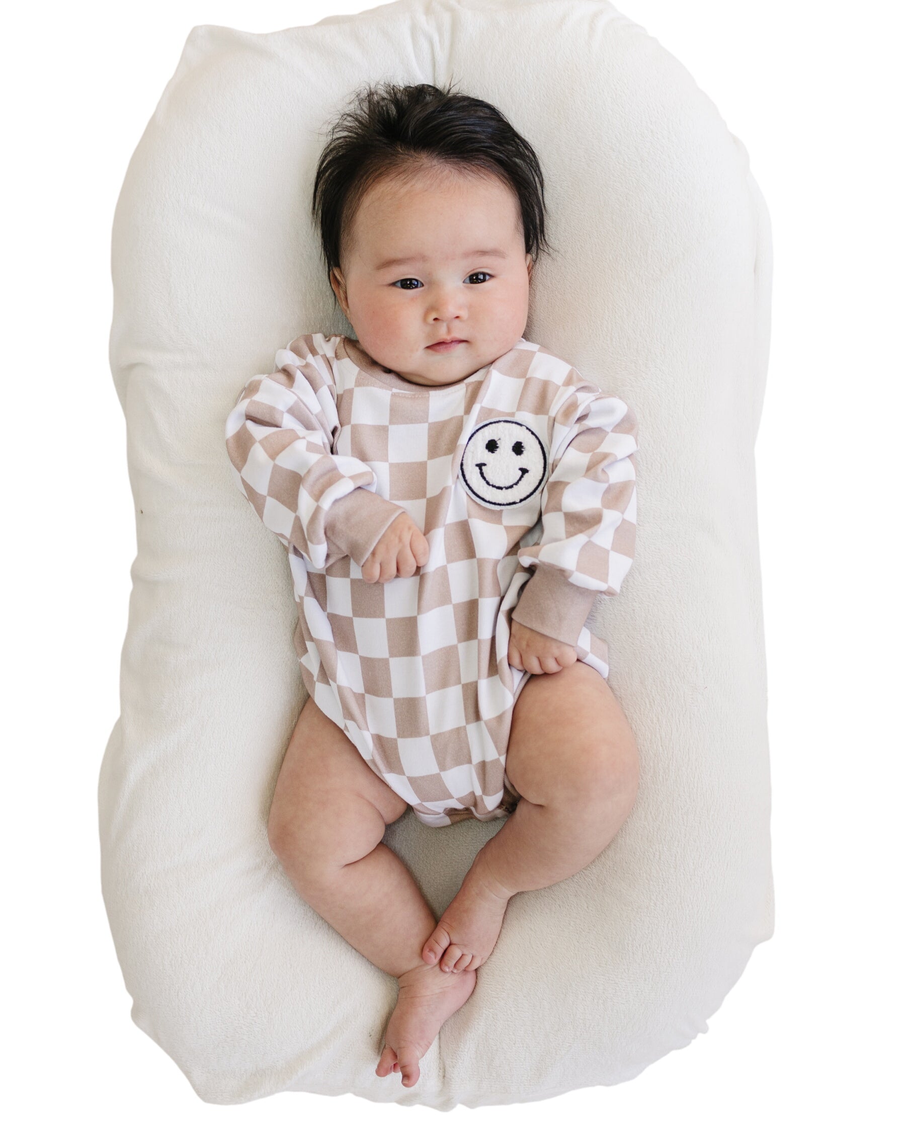 Bubble Romper | Checkered Smiley Latte