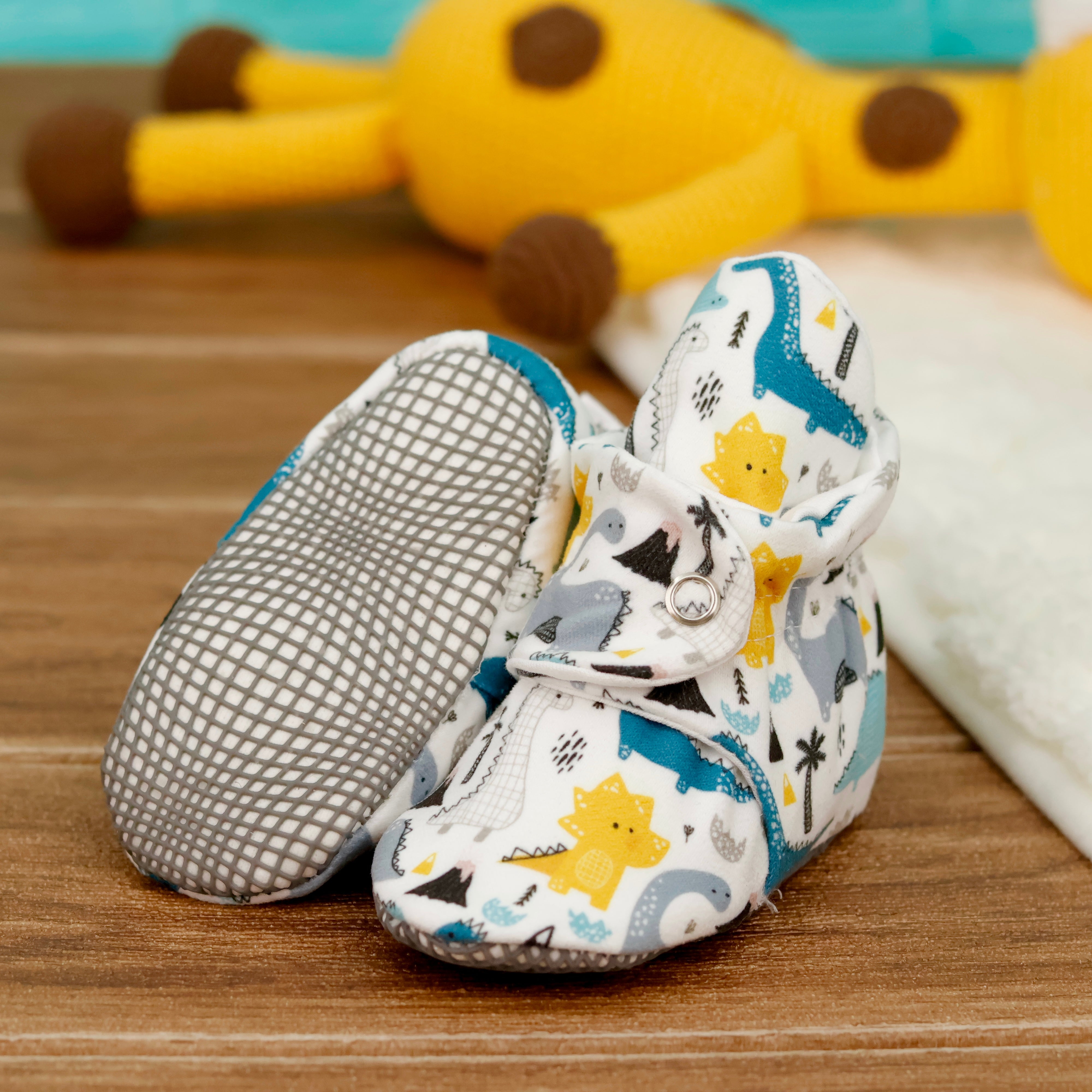 Organic Cotton Baby Booties, Non-slip Sole, Cotton Newborn Booties Home Nursery Shoes, Dinosaur