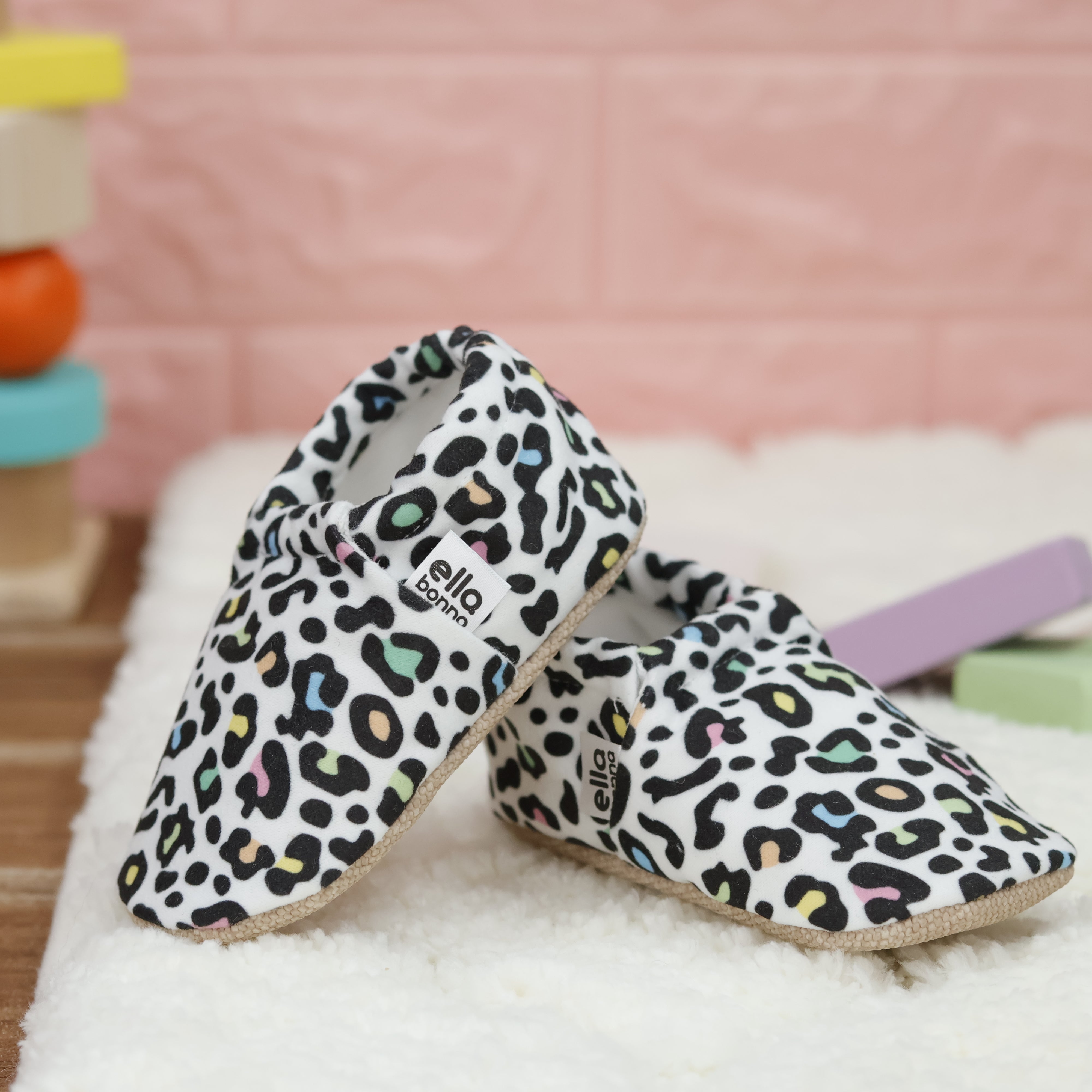 Ella Bonna Non-slip Sole Colorful Leopard Patterned Baby Booties, Home Boot Slippers Nursery Shoes
