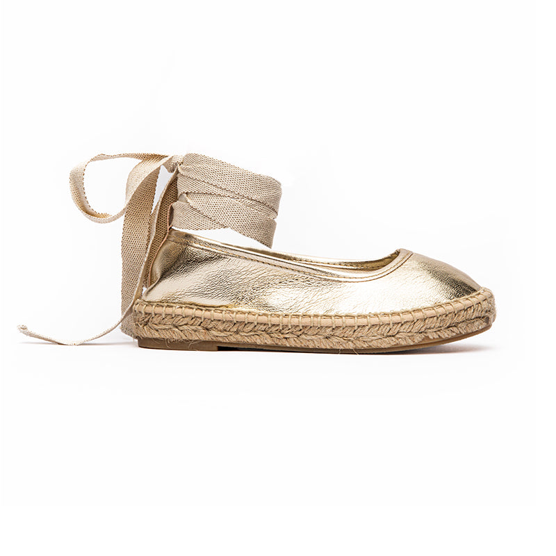 Leather Espadrilles In Metallic Gold