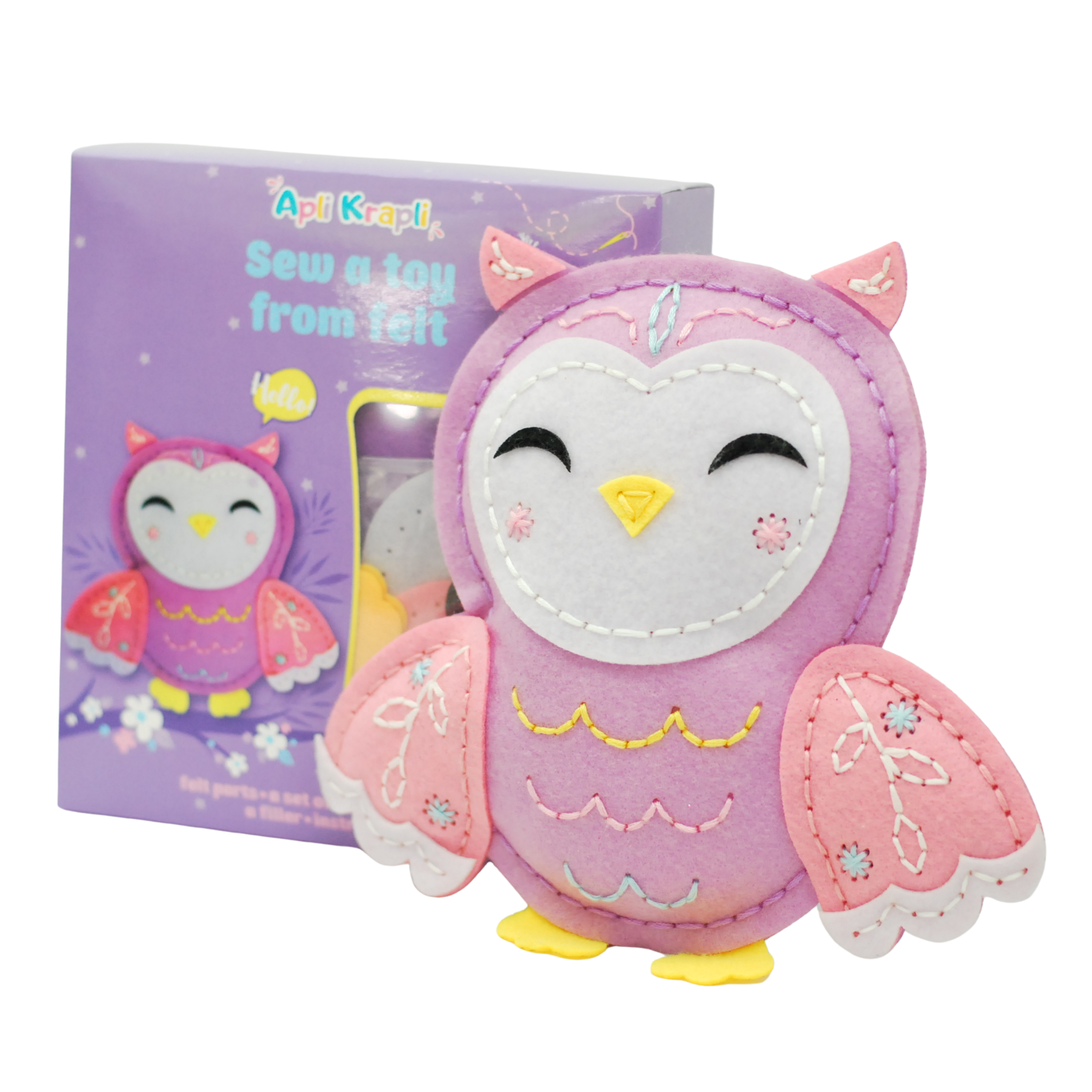 Apli Krapli - Apli Krapli Sewyourself Felt Toy Kit Owl Precut Felt Stuffing Thread & Safe Needle Ages 6+