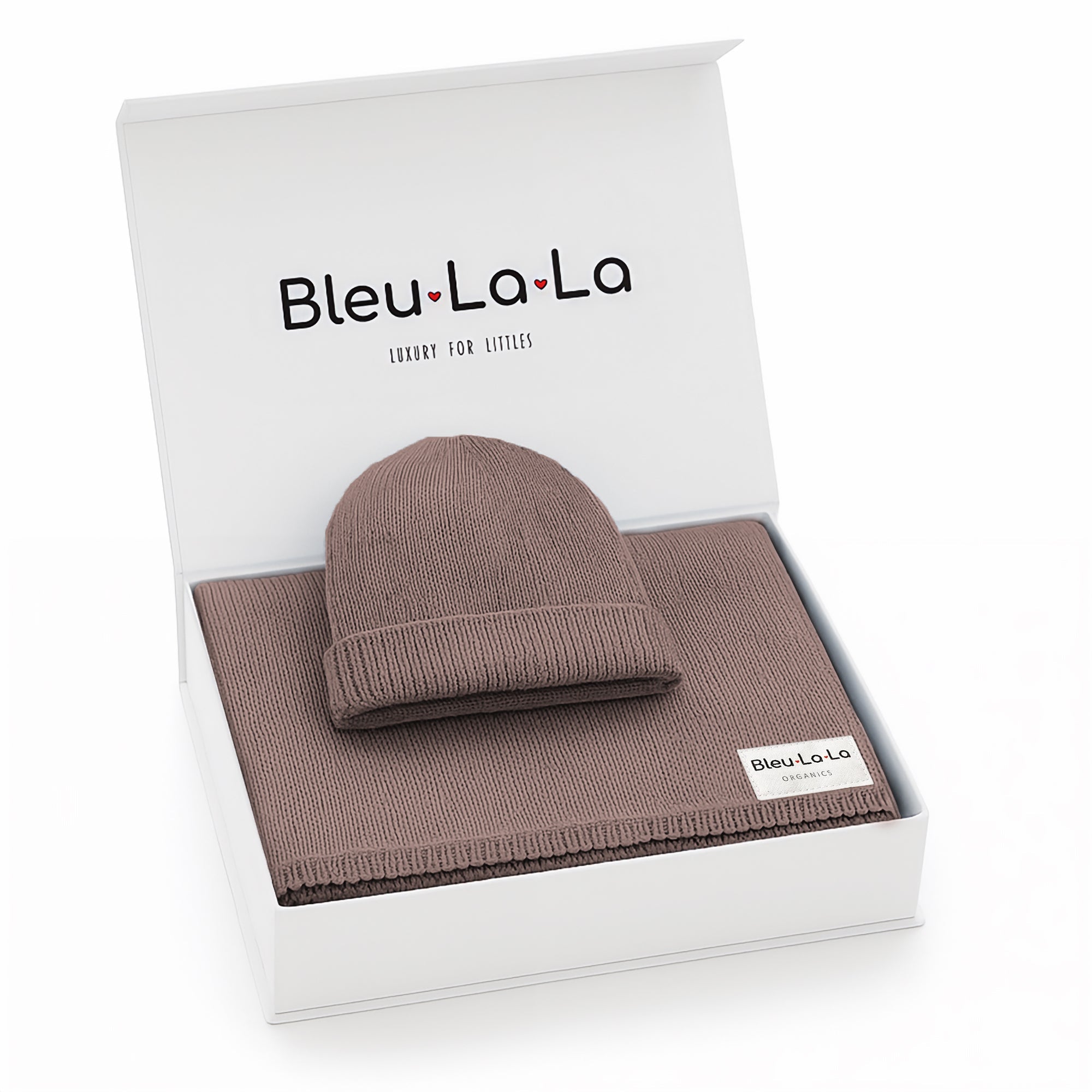 Luxe Collection 100% Organic Cotton Luxury Knit Baby Blanket + Hat Set With Gift Box