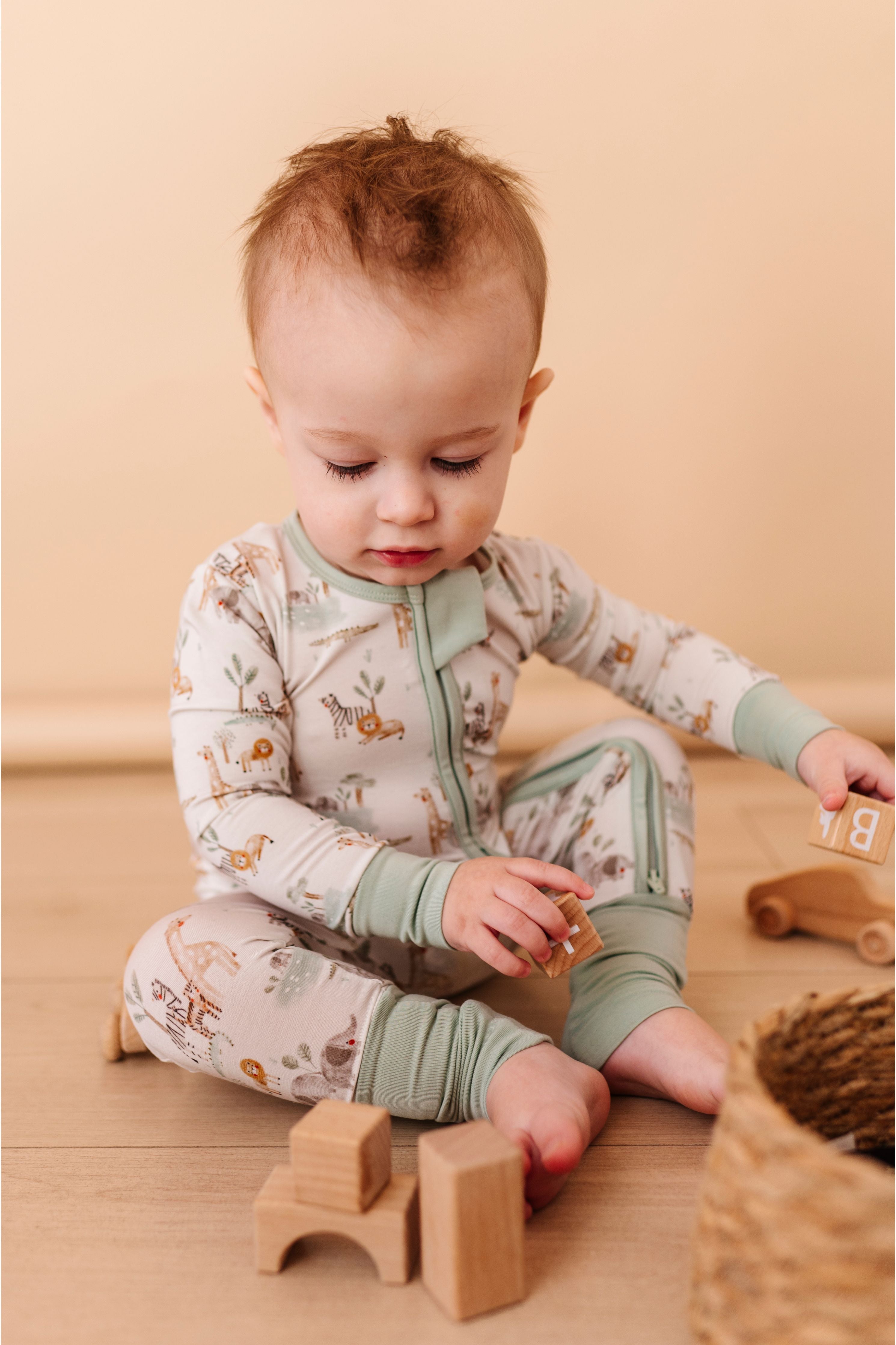 Bamboo One Piece Zip Pajama - Soft Savannah