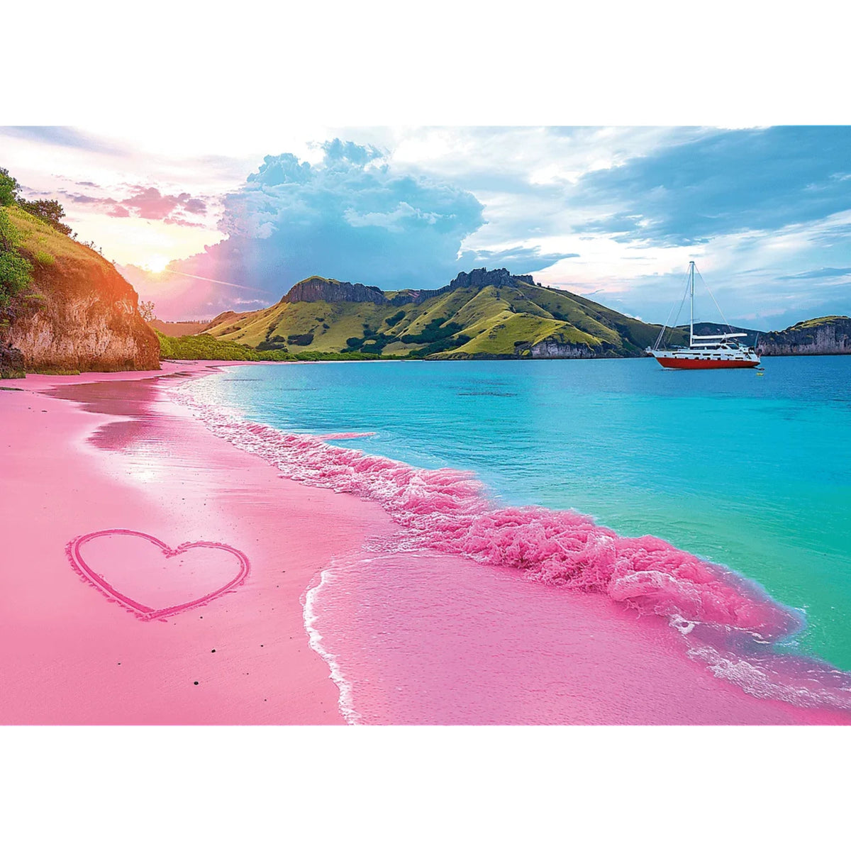 Red Pink Tropical Beach 1000 Piece Puzzle