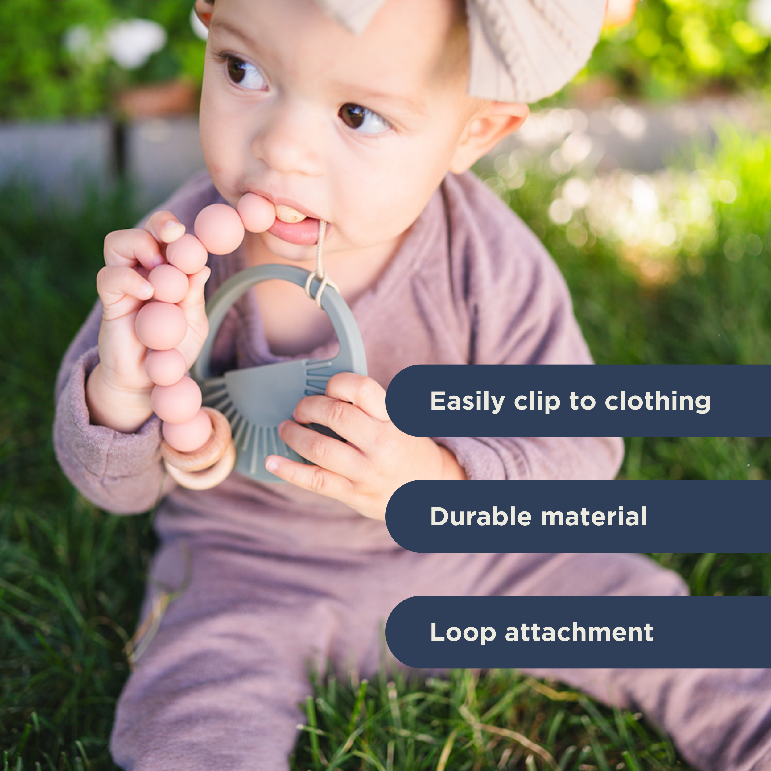 Duck Egg Blue Silicone Bead & Wood Ring Pacifier Clip