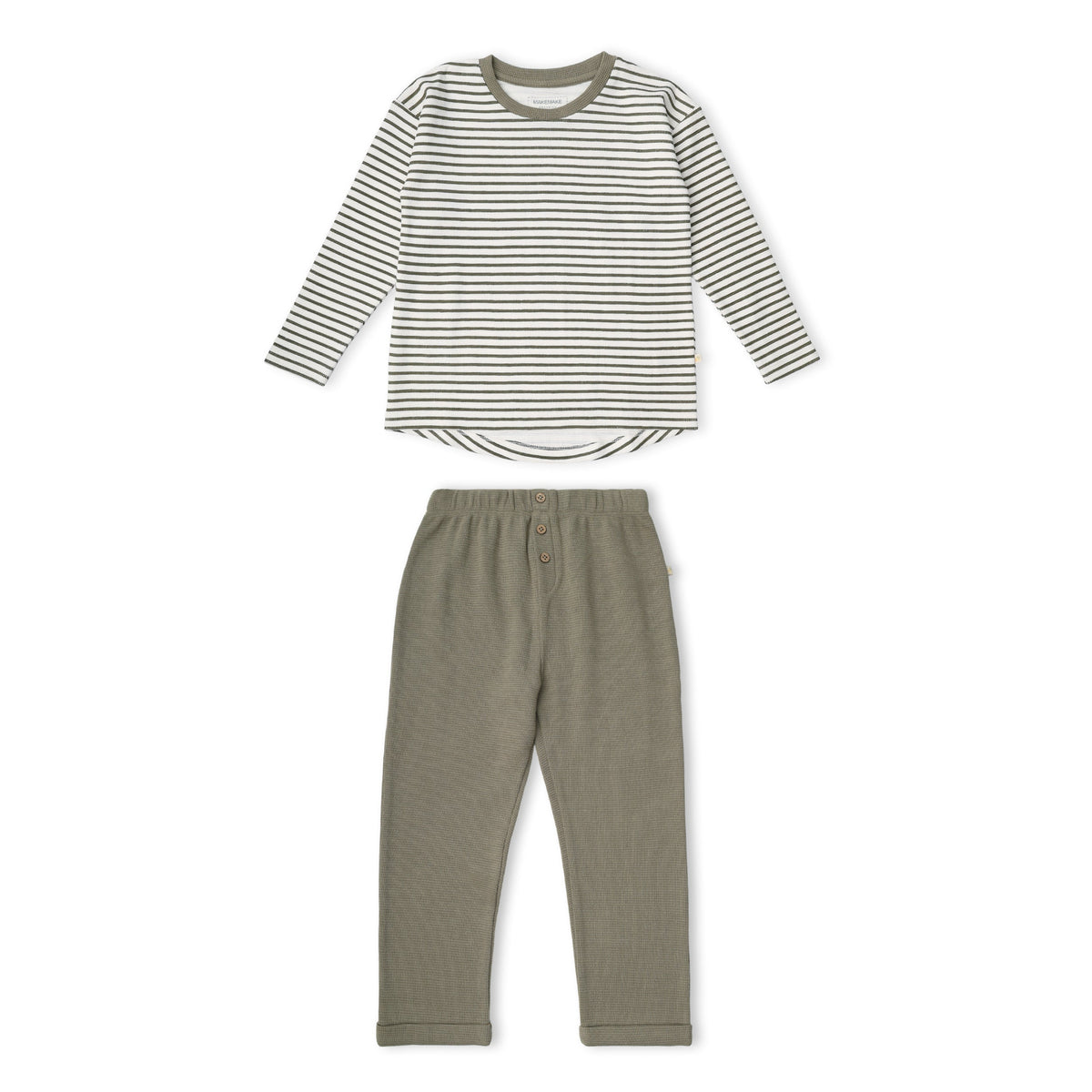 Organic Tee & Foldover Pants Set - Olive Stripes