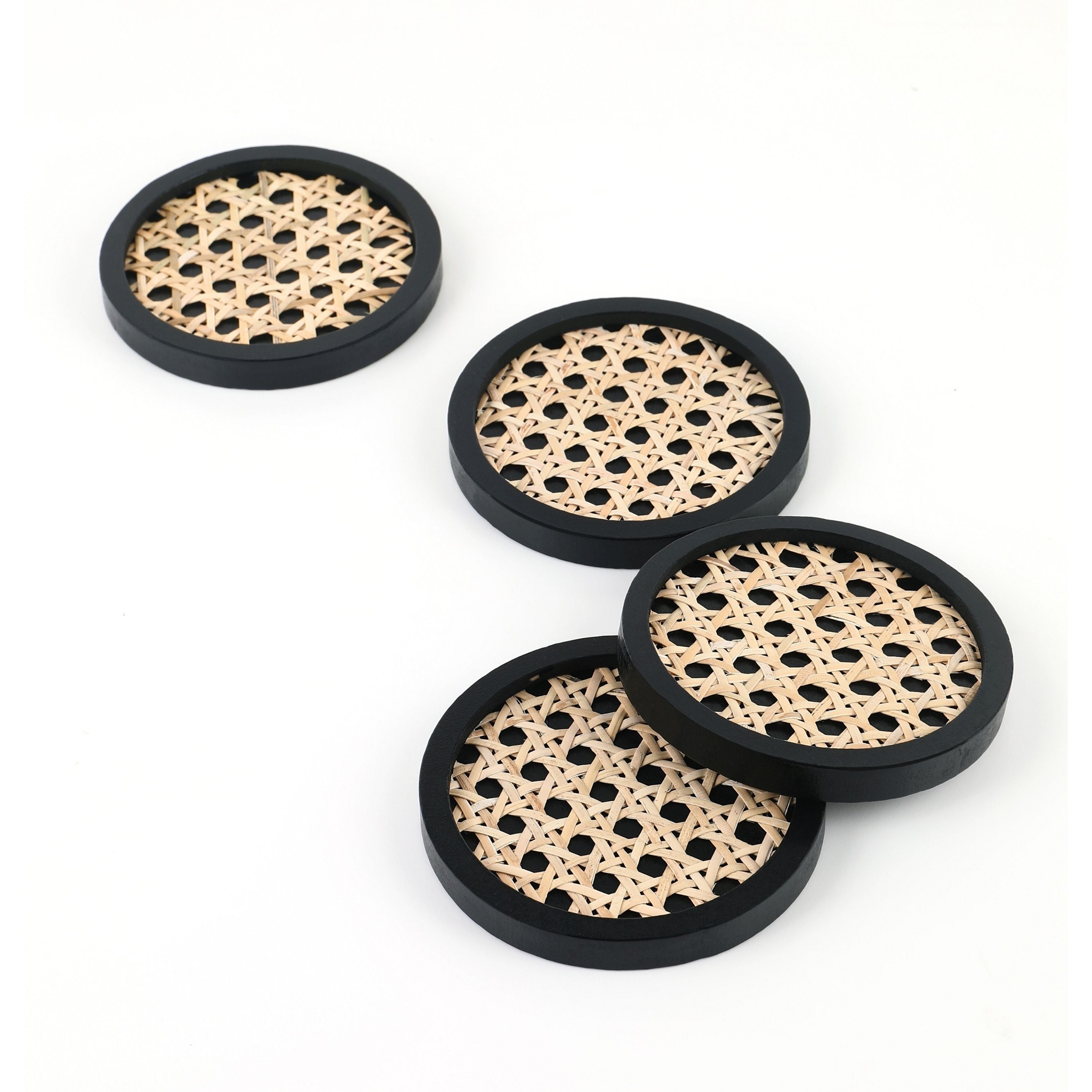 Momentdecor™ Natural Rattan & Wood Coasters Round Shape